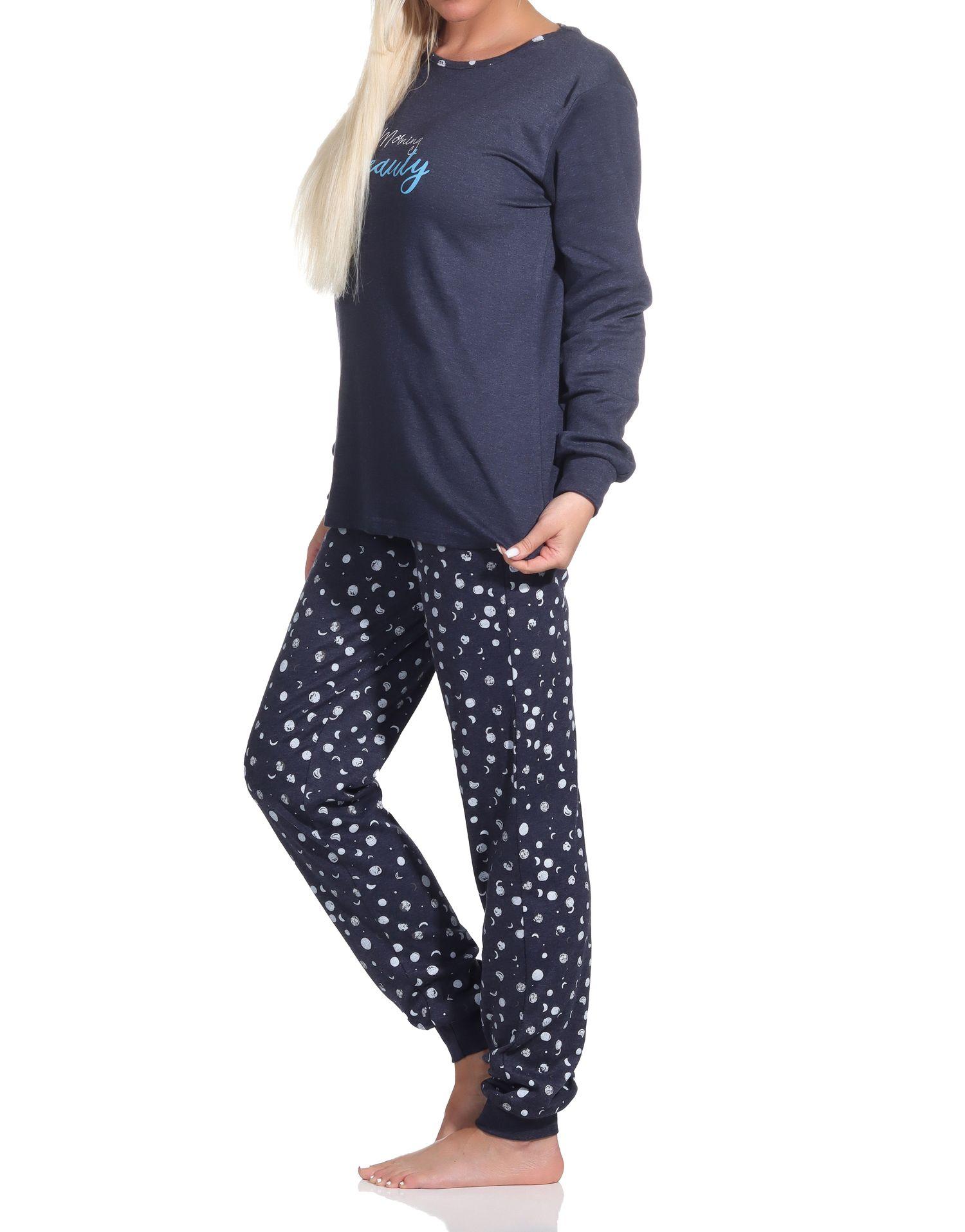 Damen Pyjama Schlafanzug lang mit Bündchen in Kuschel Interlock Qualität in Tupfen - Punkte Optik - 222 201 96 022 Damen Schlafanzug lang mit Bündchen in Kuschel Interlock Qualität in Tupfen - Punkte Optik
