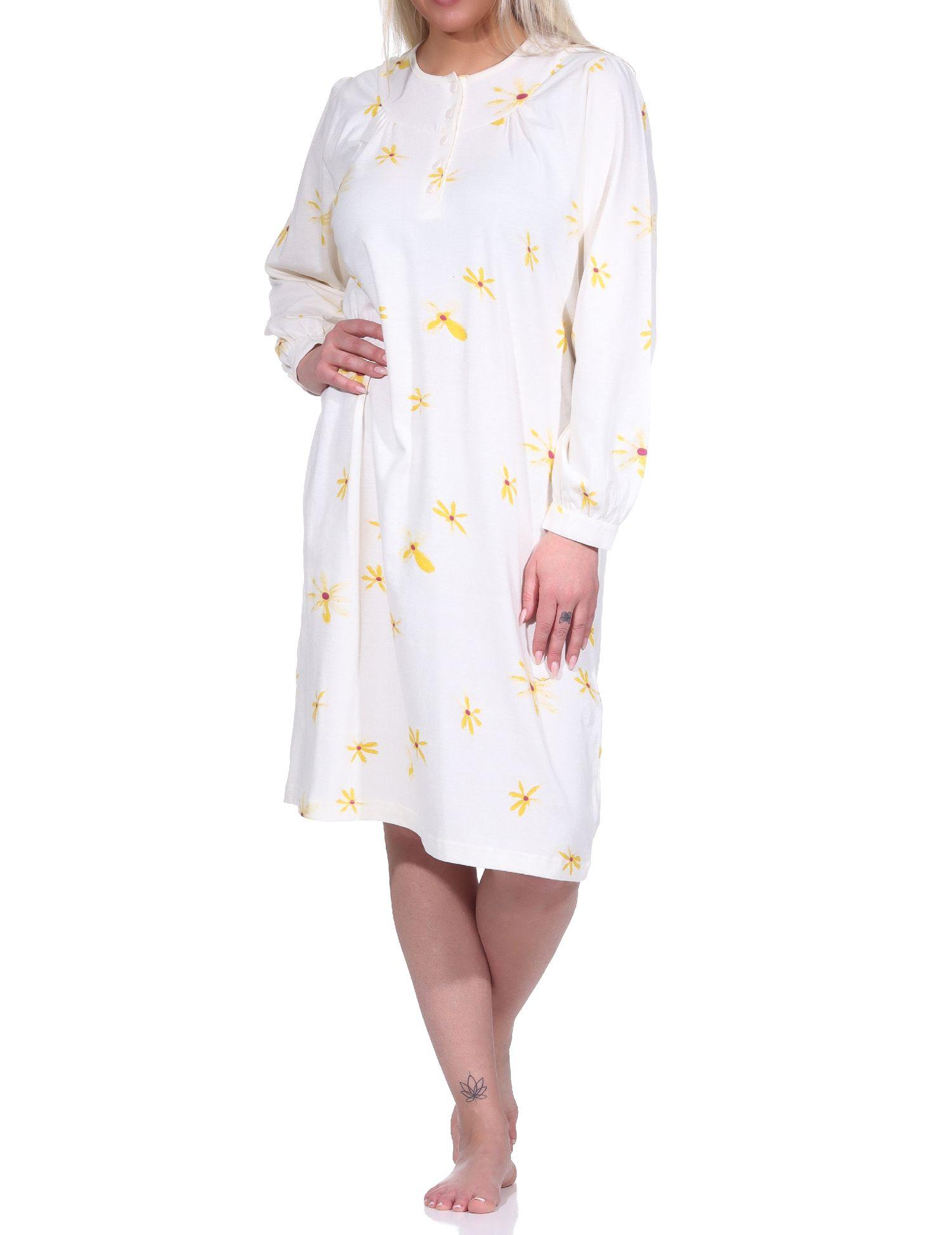Elegantes frauliches Damen Nachthemd langarm mit 105 cm Länge, und Knopfleiste am Hals - 222 210 90 311 Elegantes frauliches Damen Nachthemd langarm mit 105 cm Länge, und Knopfleiste am Hals