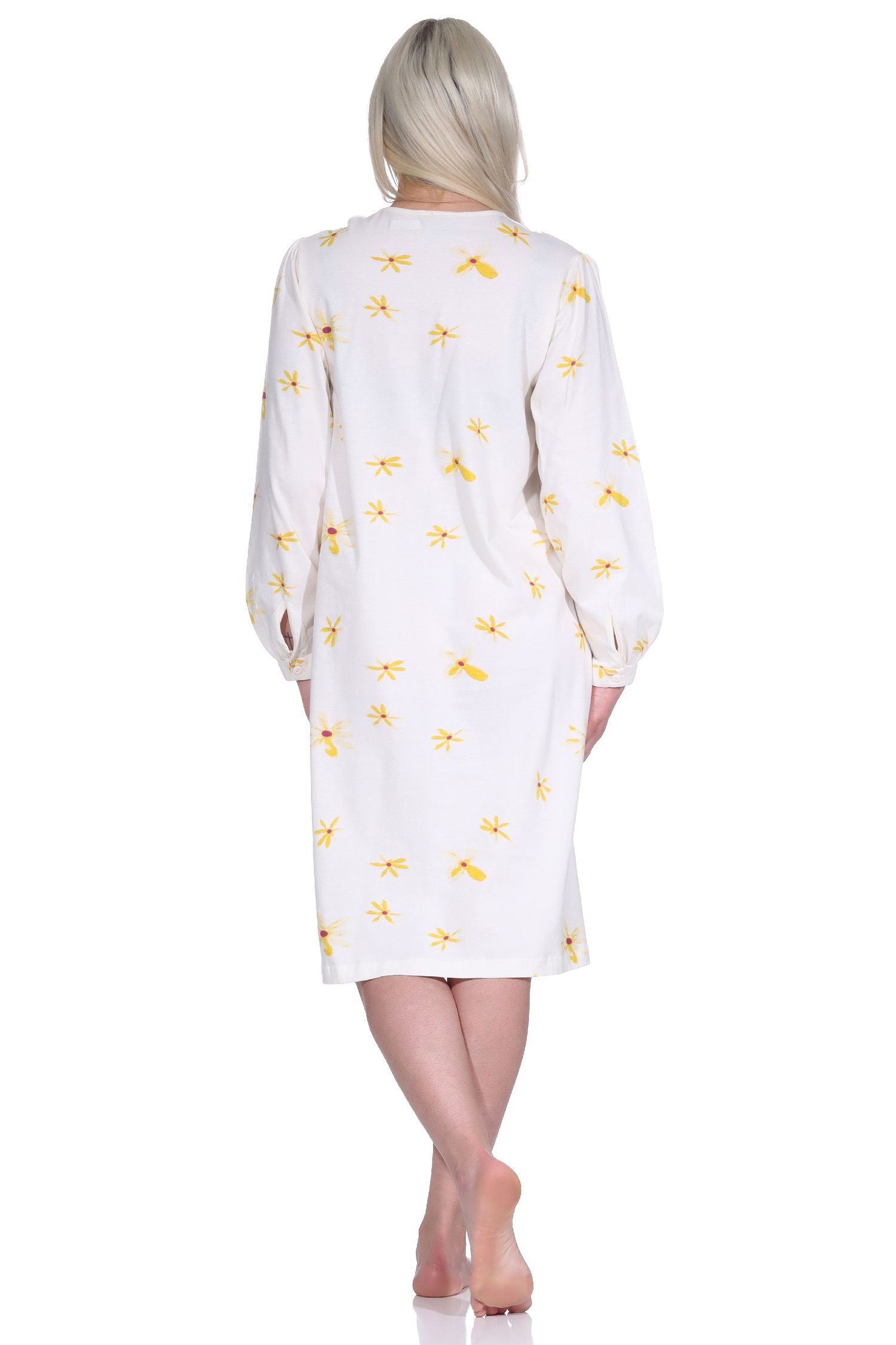 Elegantes frauliches Damen Nachthemd langarm mit 105 cm Länge, und Knopfleiste am Hals - 222 210 90 311 Elegantes frauliches Damen Nachthemd langarm mit 105 cm Länge, und Knopfleiste am Hals