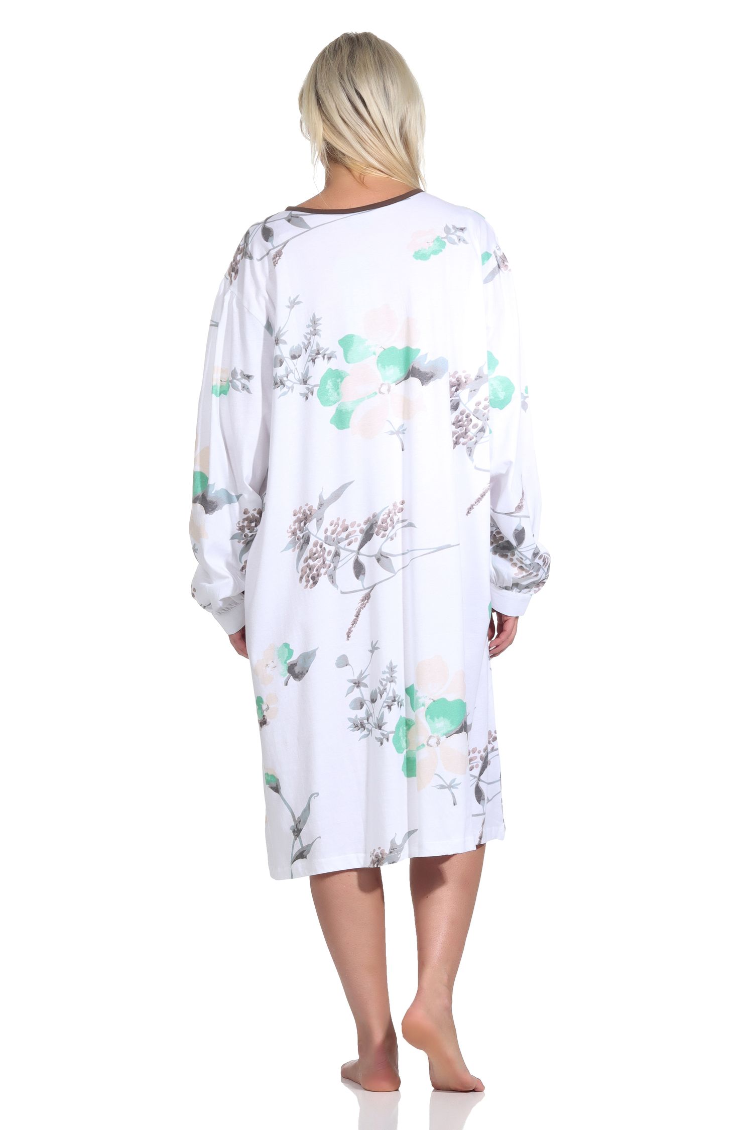 Frauliches Damen Nachthemd langarm mit 105 cm Länge und Knopfleiste am Hals - 222 210 90 313 Frauliches Damen Nachthemd langarm mit 105 cm Länge, und Knopfleiste am Hals