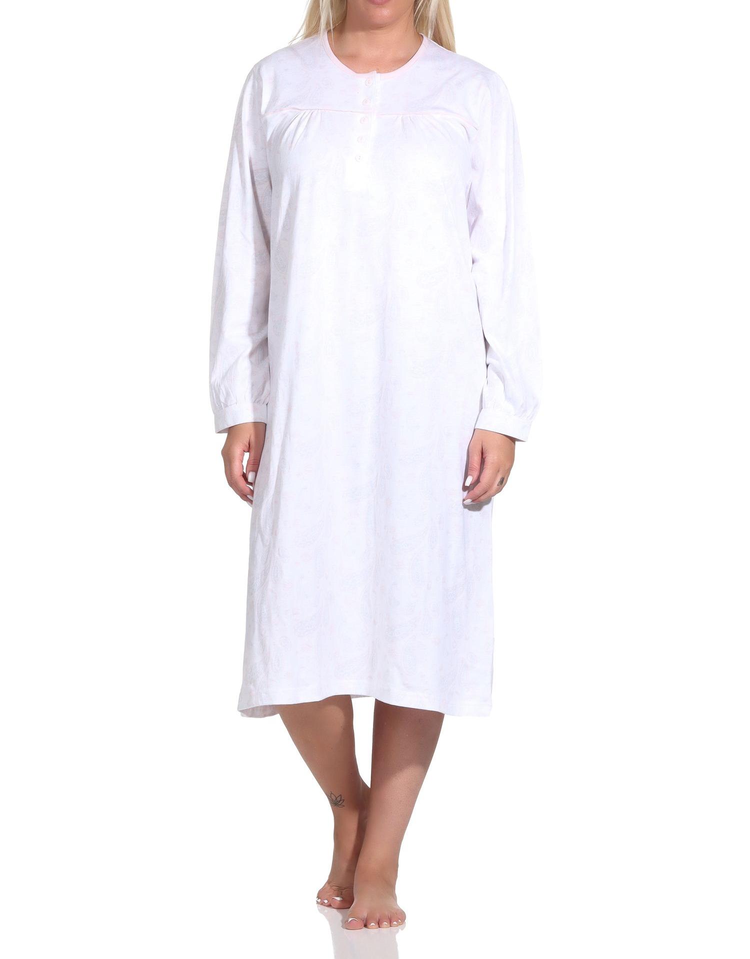 Elegantes frauliches Damen Nachthemd langarm mit Paisley Muster, Knopfleiste am Hals - 222 210 90 351 Elegantes frauliches Damen Nachthemd langarm mit Paisley Muster, Knopfleiste am Hals