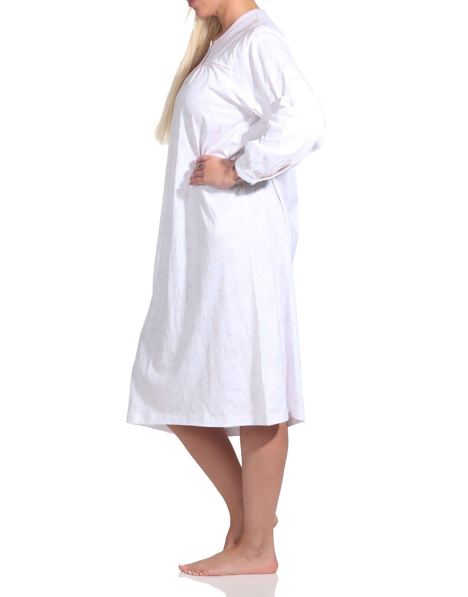 Elegantes frauliches Damen Nachthemd langarm mit Paisley Muster, Knopfleiste am Hals - 222 210 90 351 Elegantes frauliches Damen Nachthemd langarm mit Paisley Muster, Knopfleiste am Hals