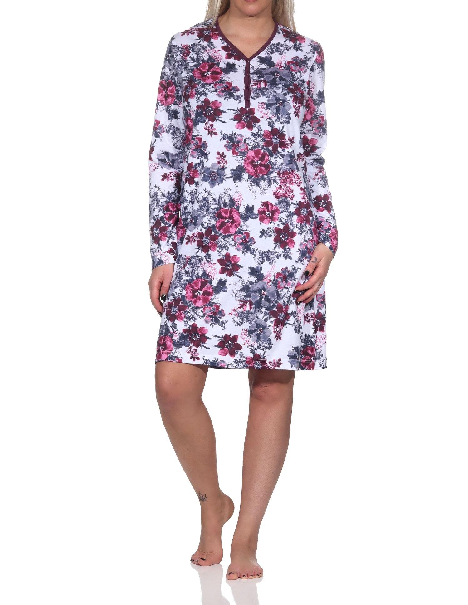 Damen Nachthemd langarm Sleepshirt in floralem Design - auch in Übergrössen Damen Nachthemd langarm Sleepshirt in floralem Design - auch in Übergrössen