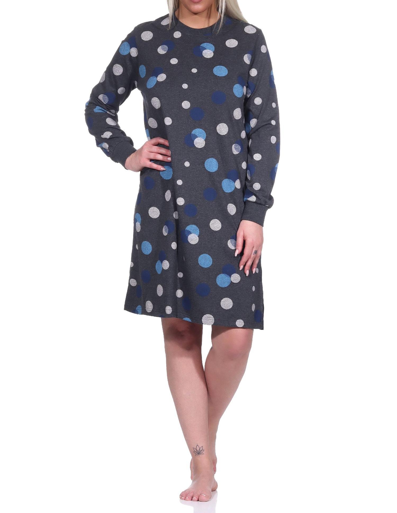 Damen langarm Nachthemd mit Bündchen in Punkte / Tupfen Look Damen langarm Nachthemd mit Bündchen in Punkte / Tupfen Look