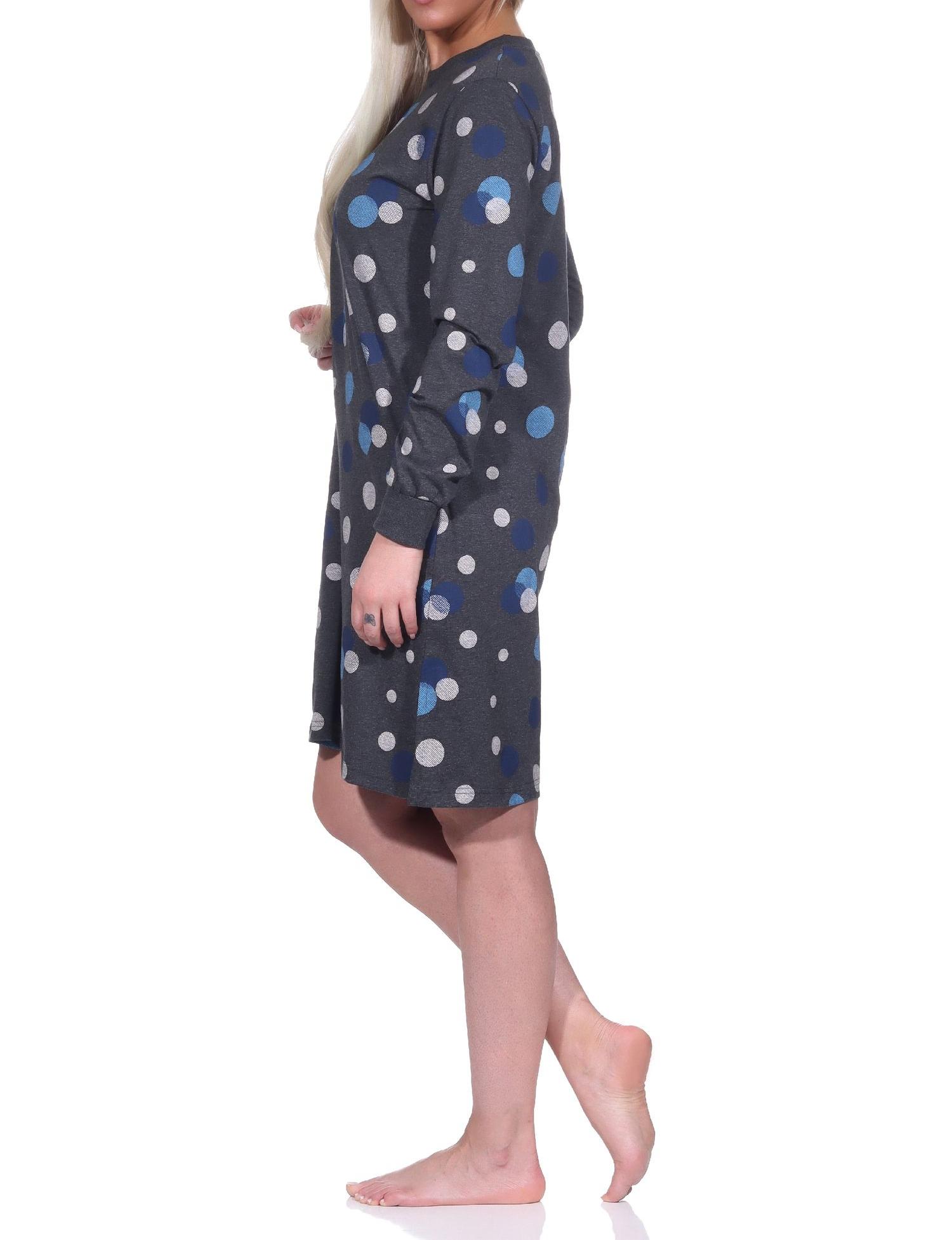 Damen langarm Nachthemd mit Bündchen in Punkte / Tupfen Look - 222 213 90 750 Damen langarm Nachthemd mit Bündchen in Punkte / Tupfen Look