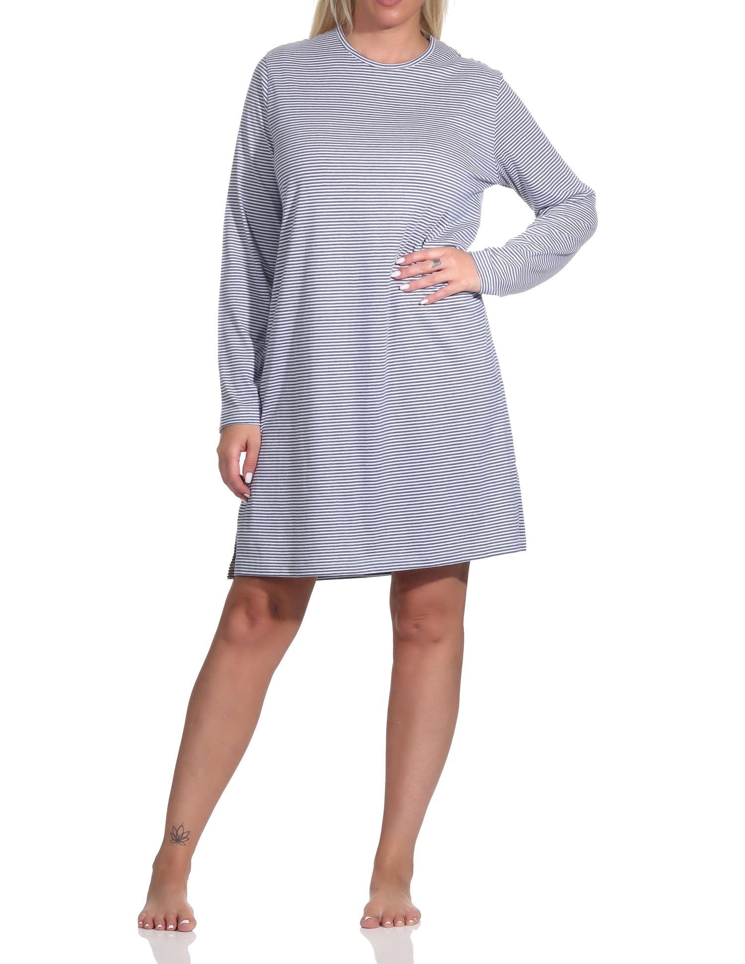 Damen Nachthemd Bigshirt langarm in Streifen - Ringel Optik Damen Nachthemd Bigshirt langarm in Streifen - Ringel Optik