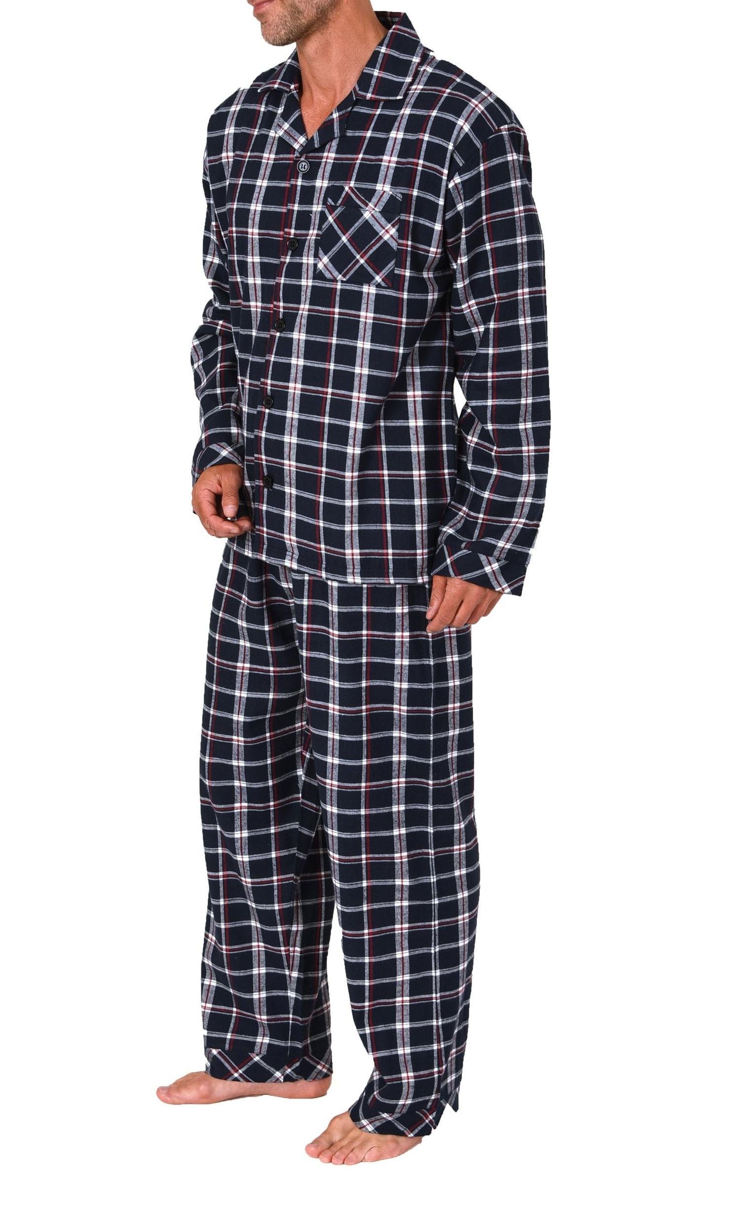 Herren Flanell Schlafanzug lang, durchknöpfbarer Pyjama in toller Karo-Optik Normann Herren Flanell Schlafanzug Pyjama in eleganter Karo Optik - auch in Übergröße