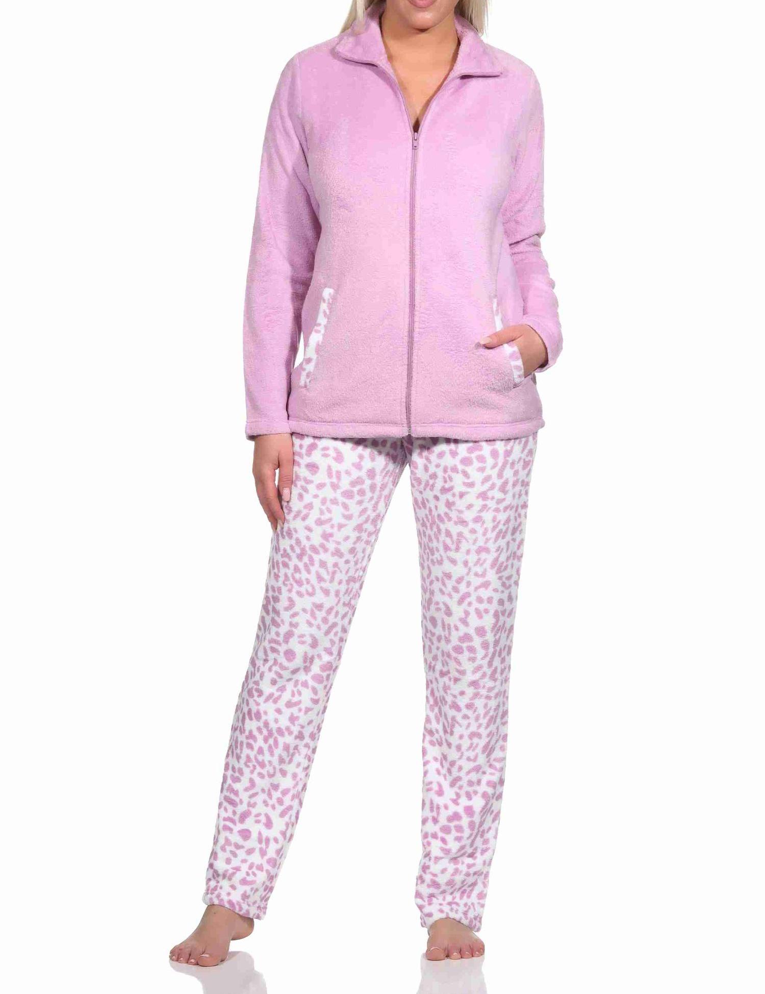 Damen Hausanzug Homewear aus Coralfleece im Animal Look