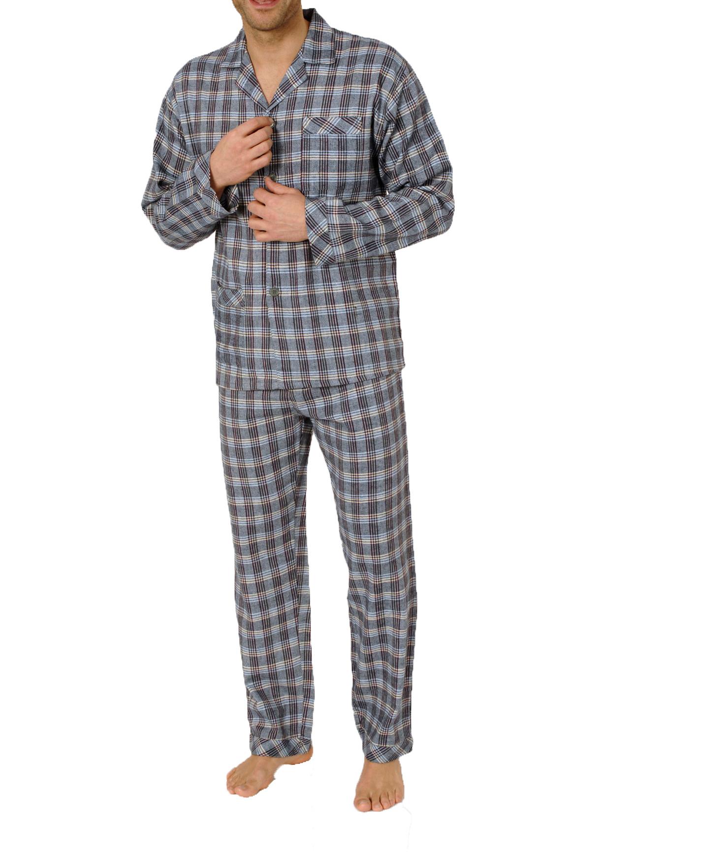 Flanell Herren Schlafanzug langarm Pyjama zum durchknöpfen - auch in Übergrössen
