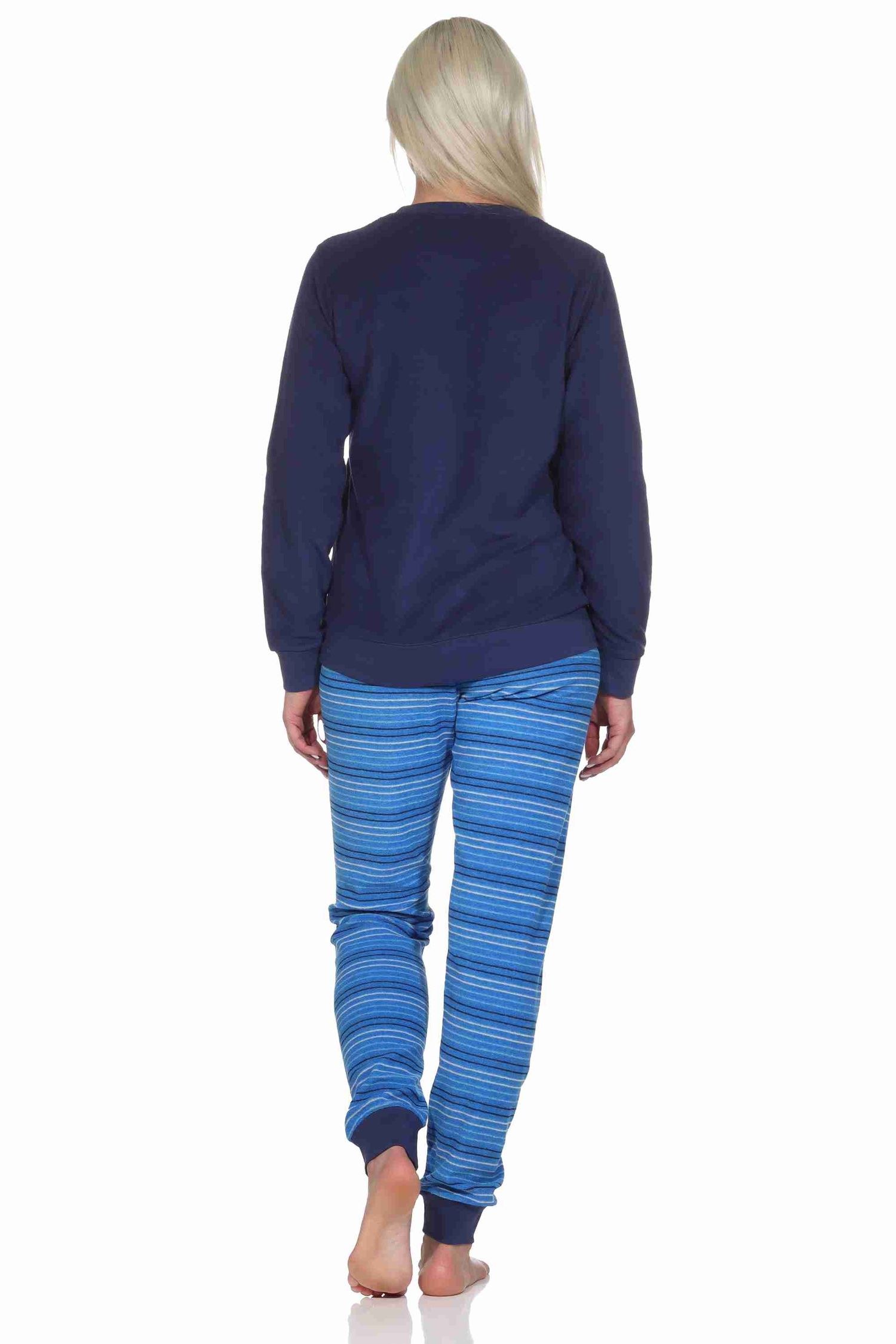 Damen Frottee Pyjama, Hose gestreift, Oberteil mit süssen Tiermotiv - auch in Übergrössen Damen Frottee Pyjama, Hose gestreift, Oberteil mit süssen Tiermotiv - auch in Übergrössen