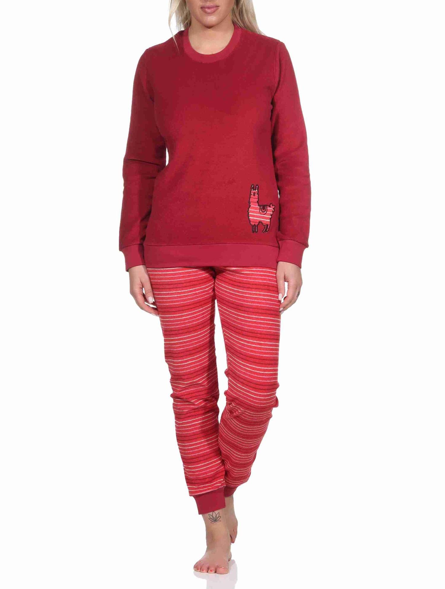 Damen Frottee Pyjama, Hose gestreift, Oberteil mit süssen Tiermotiv - auch in Übergrössen Damen Frottee Pyjama, Hose gestreift, Oberteil mit süssen Tiermotiv - auch in Übergrössen