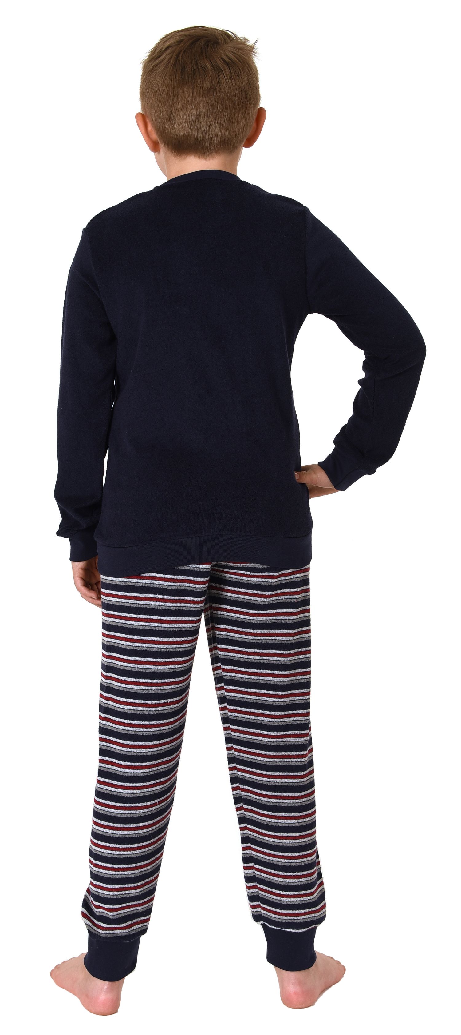 Jungen Frottee langarm Schlafanzug Pyjama mit Bündchen und Basketball-Motiv