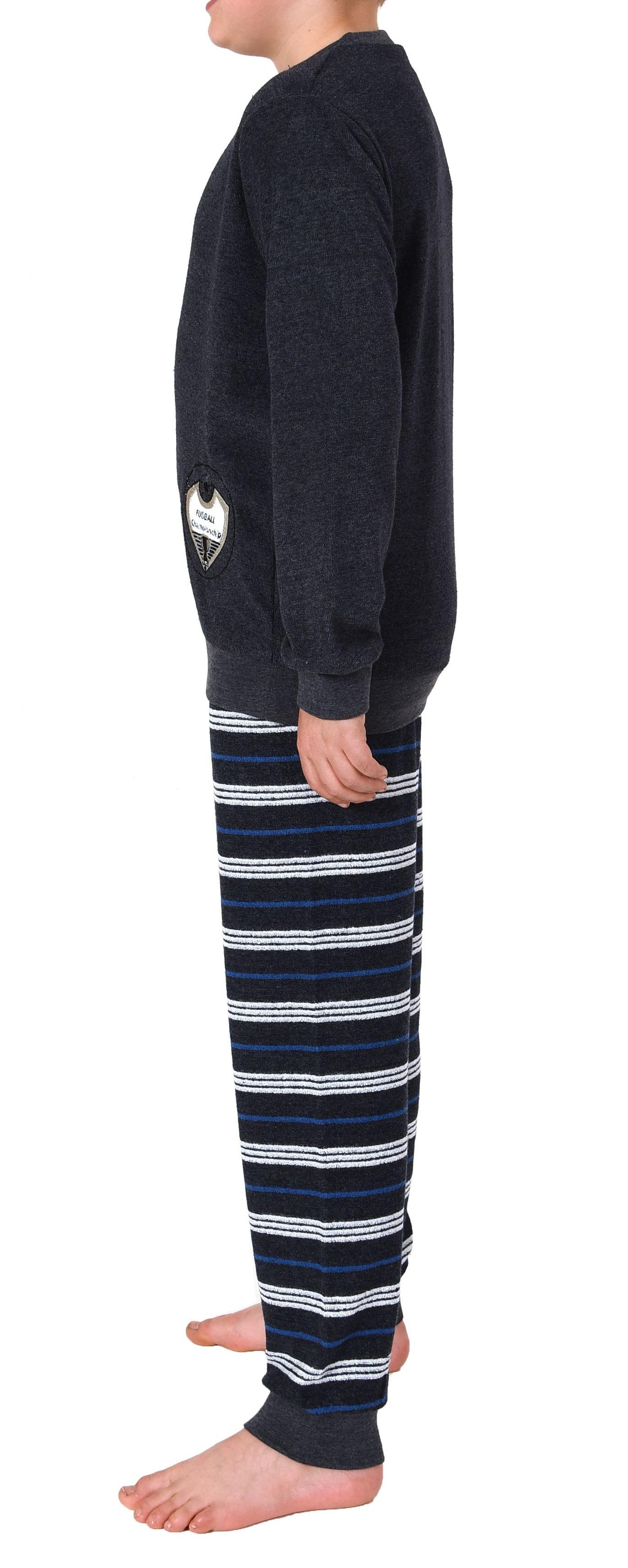 Cooler Jungen Frottee langarm Schlafanzug Pyjama mit Bündchen und Fussball-Motiv