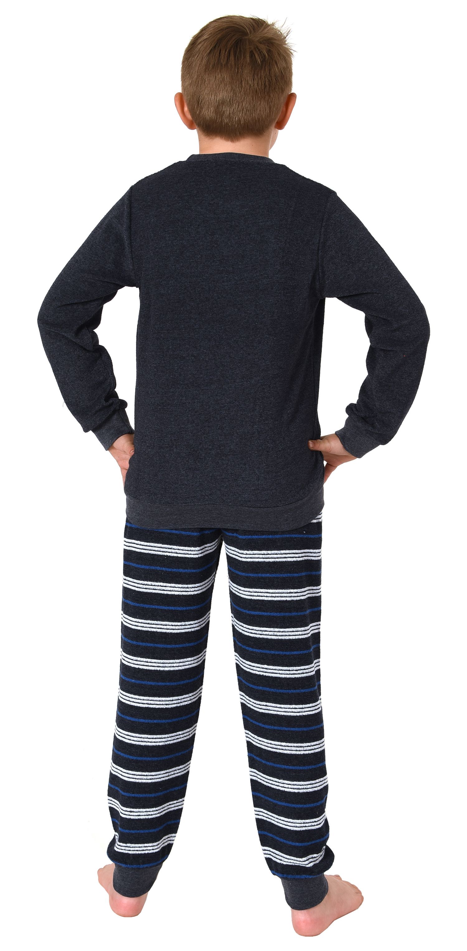 Cooler Jungen Frottee langarm Schlafanzug Pyjama mit Bündchen und Fussball-Motiv