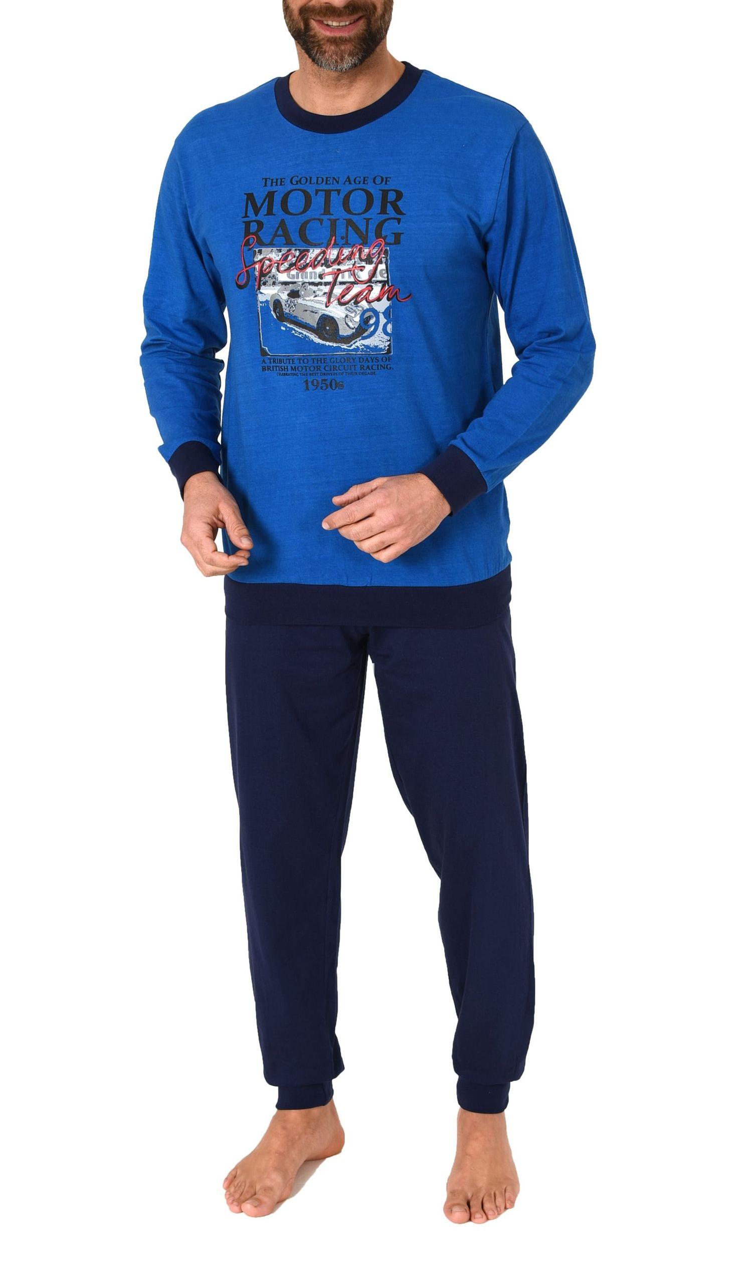 Herren langarm Schlafanzug mit Bündchen Pyjama in tollen Farben und mit Frontprint