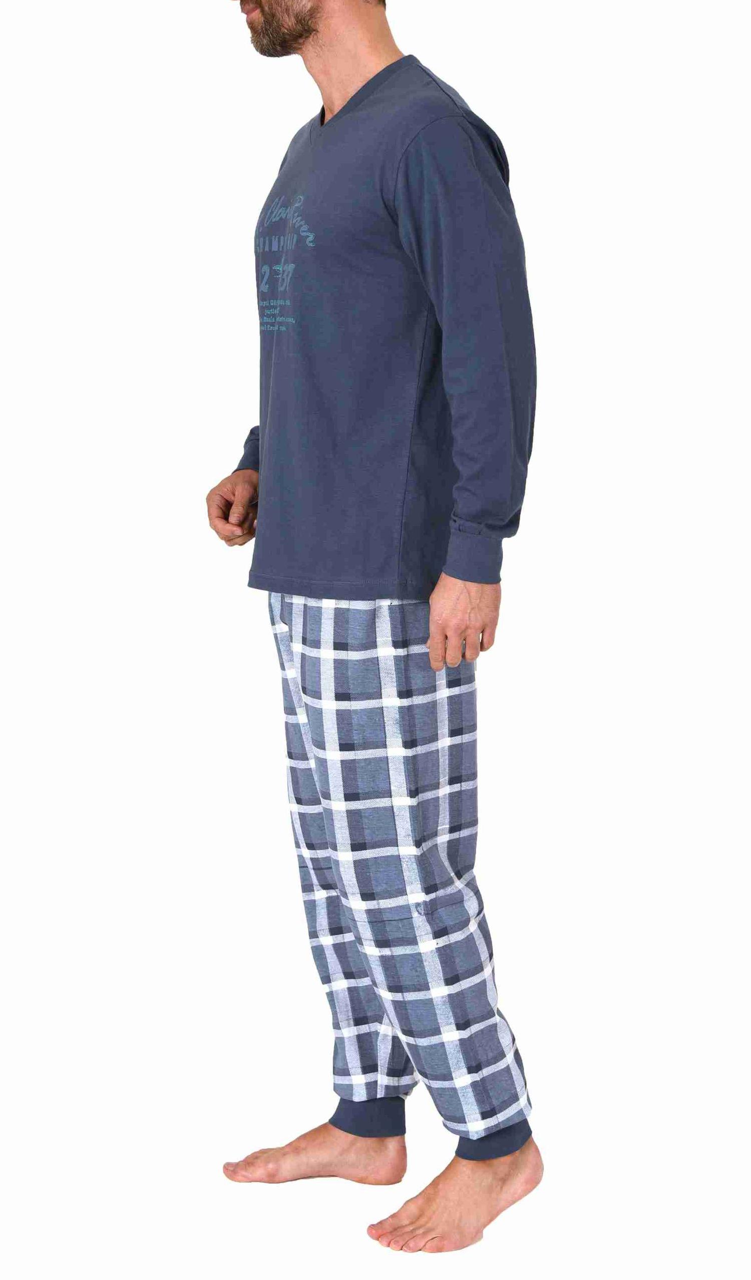 Herren langarm Schlafanzug Pyjama mit Bündchen und karierter Jersey Hose Herren langarm Schlafanzug Pyjama mit Bündchen und karierter Jersey Hose