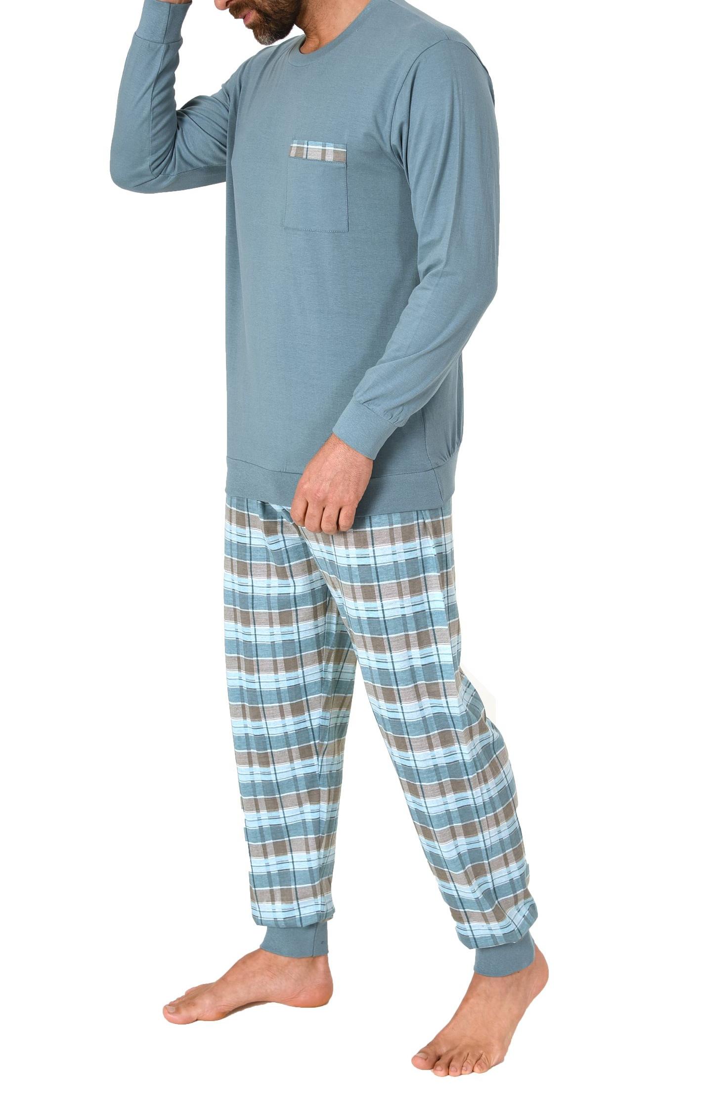 Herren langarm Schlafanzug Pyjama mit Bündchen und karierter Jersey Hose Herren langarm Schlafanzug Pyjama mit Bündchen und karierter Jersey Hose