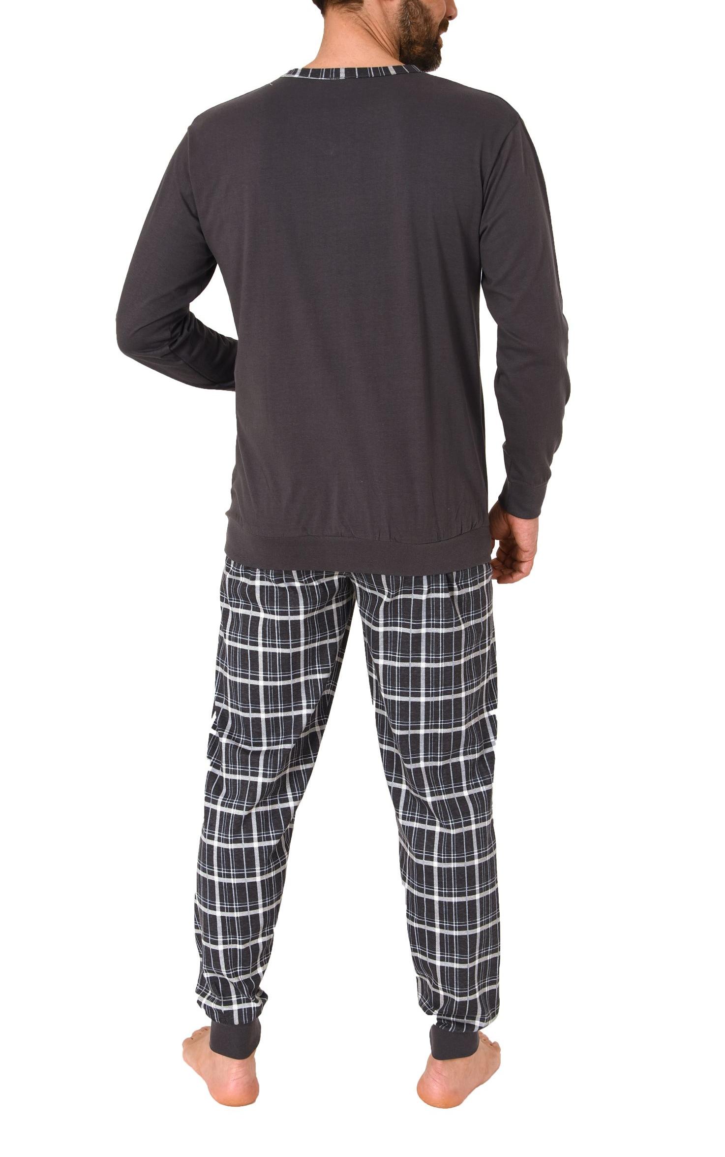 Herren langarm Schlafanzug Pyjama mit Bündchen und karierter Jersey Hose