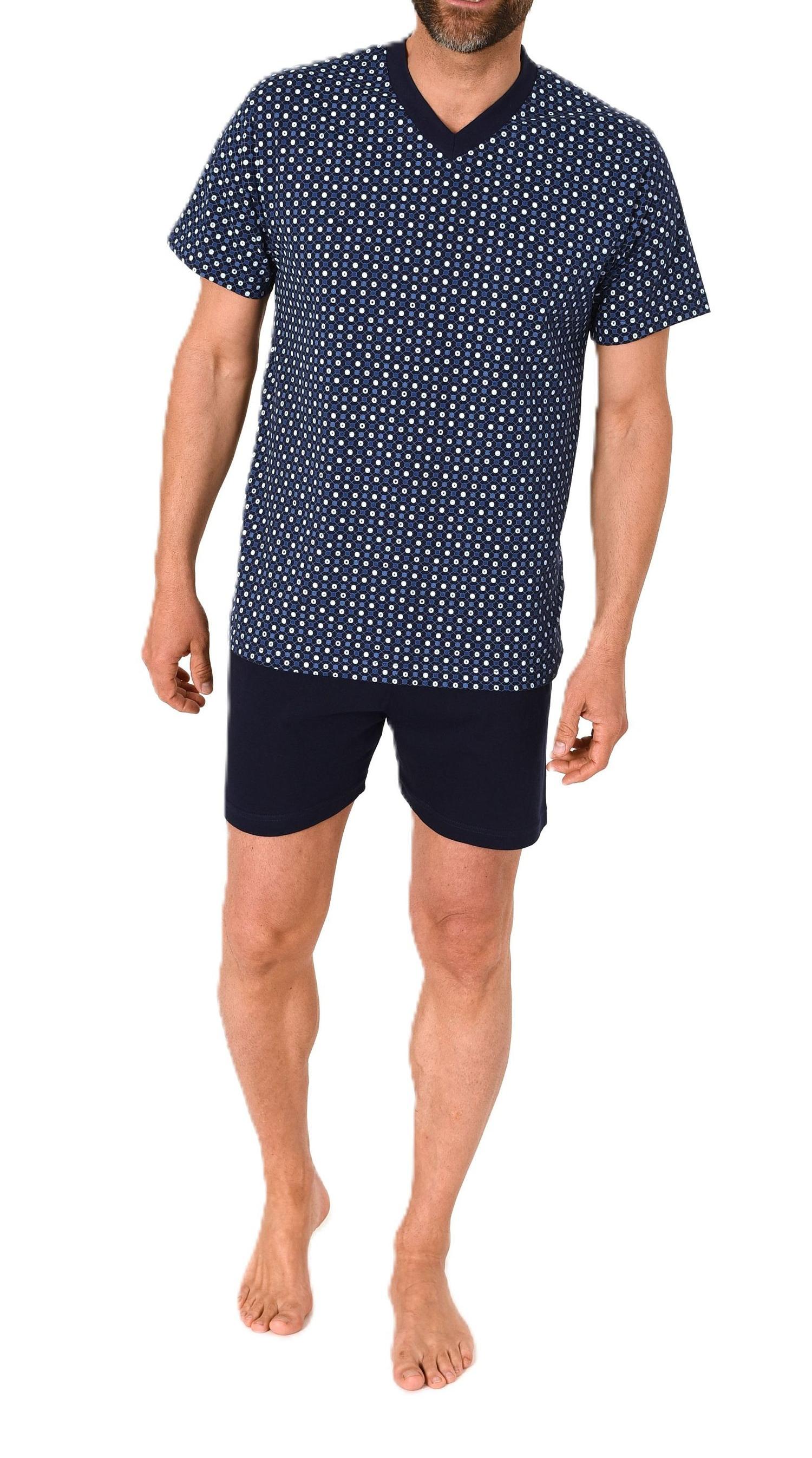 Herren kurzarm Schlafanzug Shorty Pyjama mit V-Hals in eleganter Minimal-Print-Optik Herren kurzarm Schlafanzug Shorty Pyjama mit V-Hals in eleganter Minimal-Print-Optik