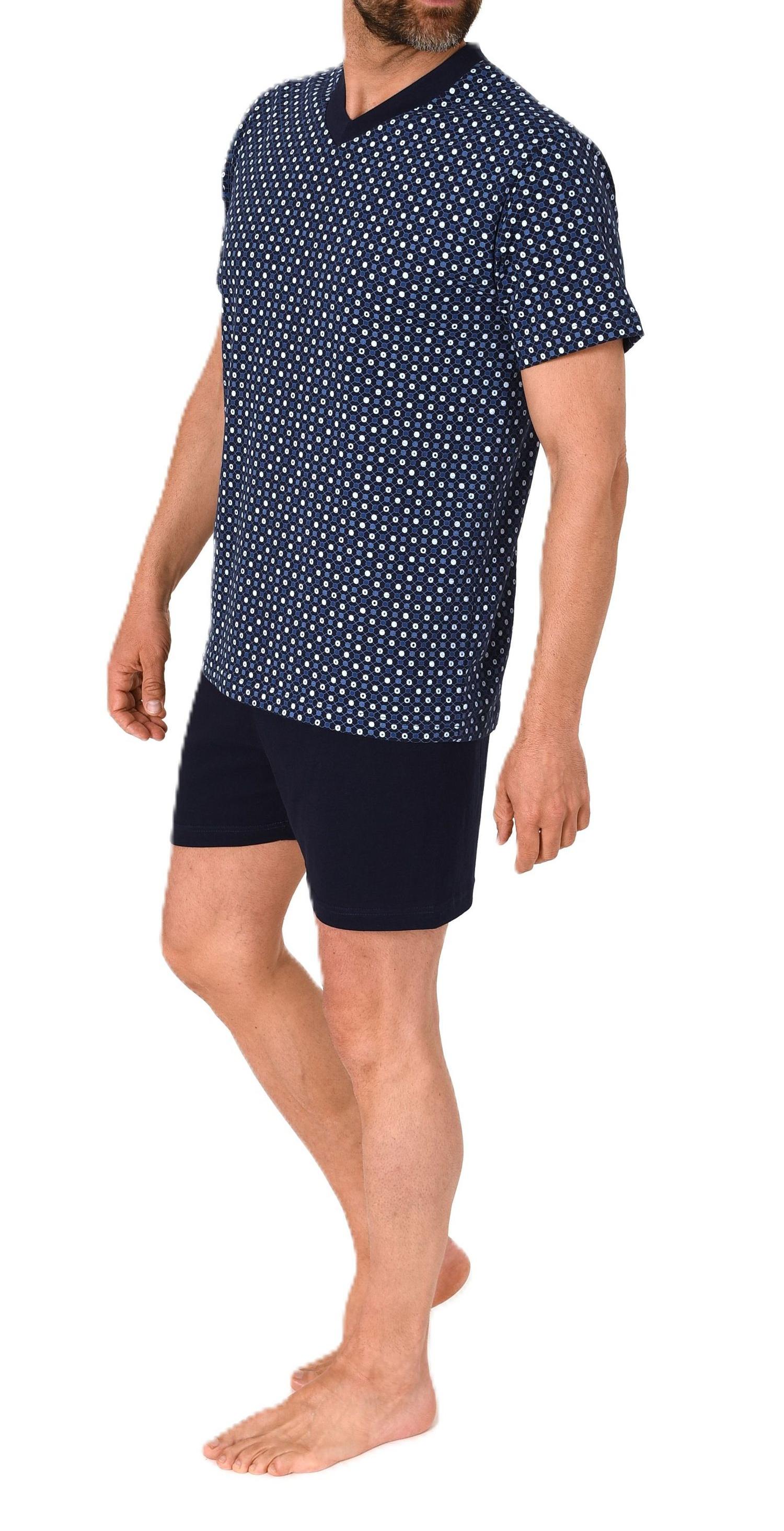Herren kurzarm Schlafanzug Shorty Pyjama mit V-Hals in eleganter Minimal-Print-Optik Herren kurzarm Schlafanzug Shorty Pyjama mit V-Hals in eleganter Minimal-Print-Optik