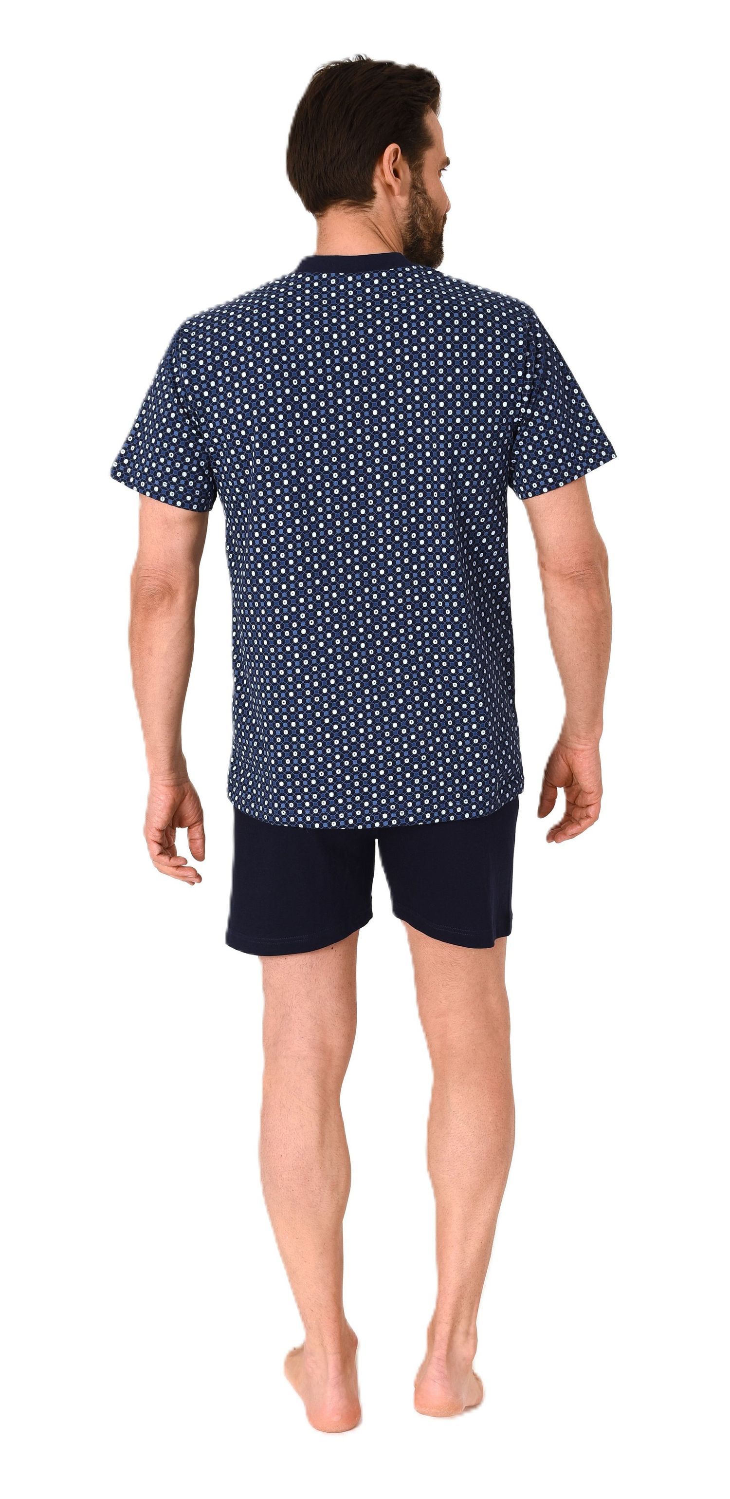 Herren kurzarm Schlafanzug Shorty Pyjama mit V-Hals in eleganter Minimal-Print-Optik
