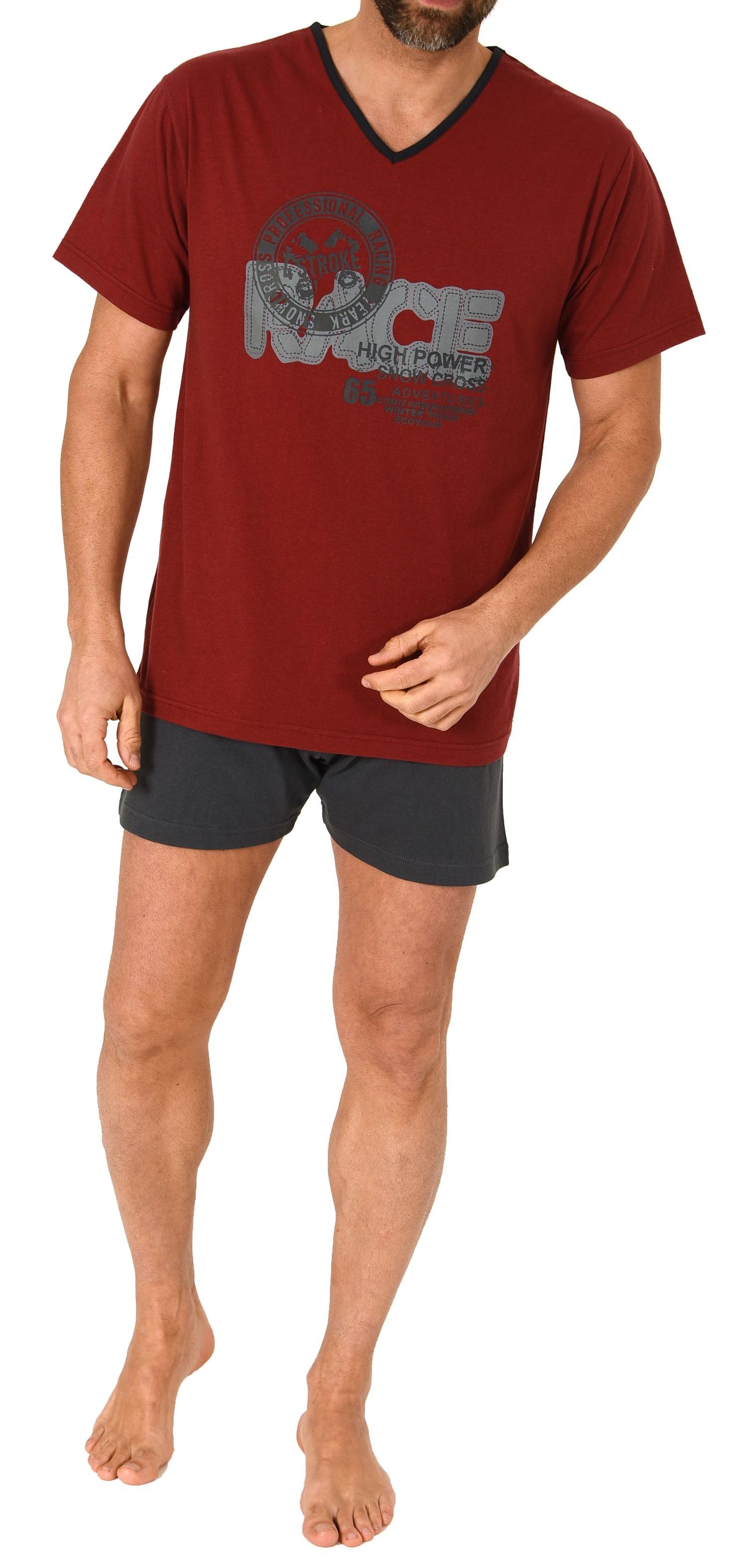 Eleganter Herren kurzarm Schlafanzug Shorty Pyjama mit V-Hals-Ausschnitt Eleganter Herren kurzarm Schlafanzug Shorty Pyjama mit V-Hals-Ausschnitt