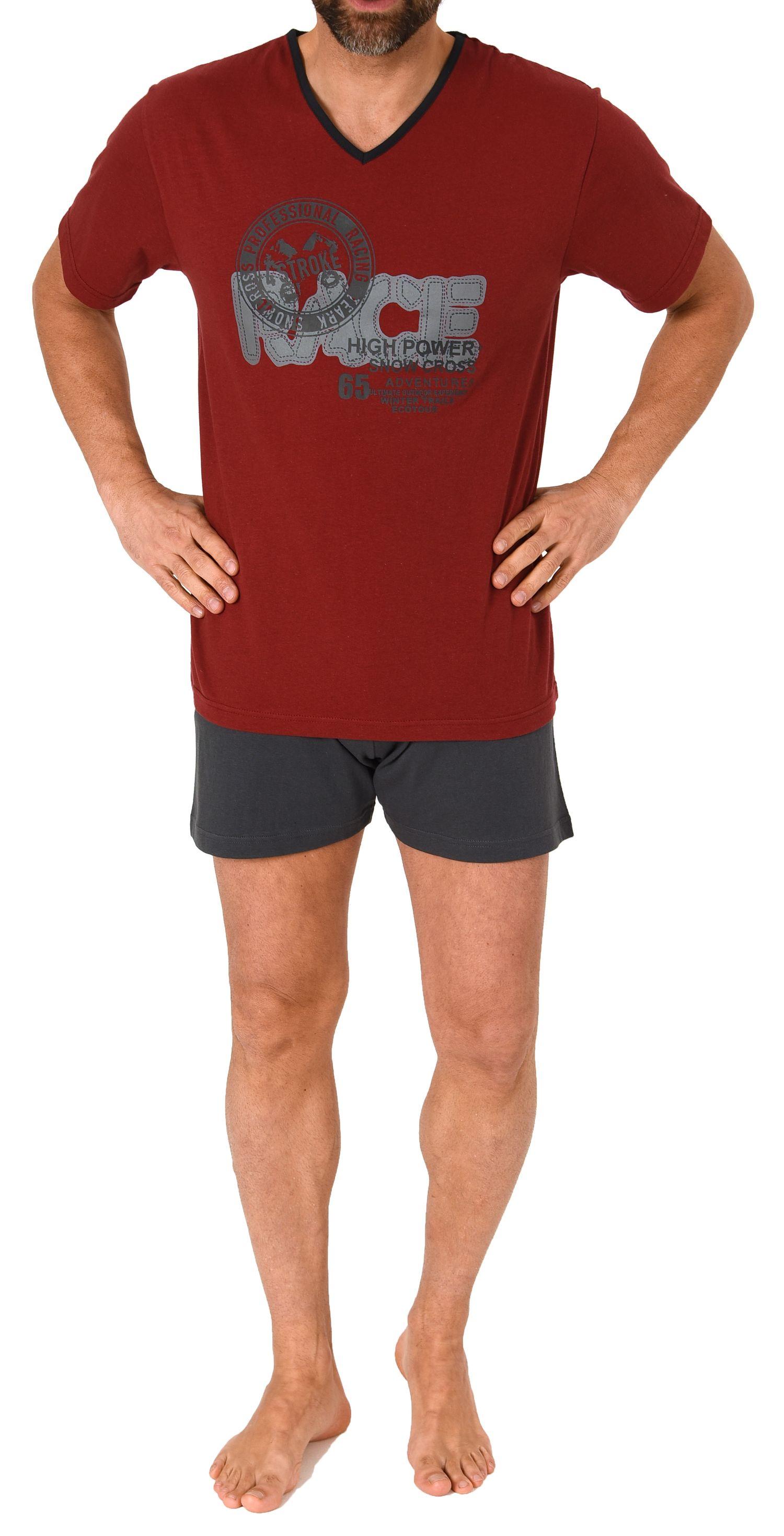 Eleganter Herren kurzarm Schlafanzug Shorty Pyjama mit V-Hals-Ausschnitt