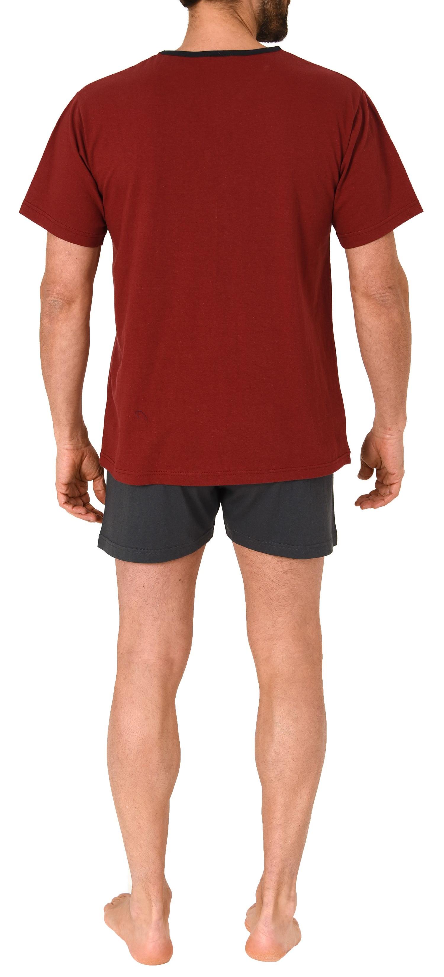 Eleganter Herren kurzarm Schlafanzug Shorty Pyjama mit V-Hals-Ausschnitt