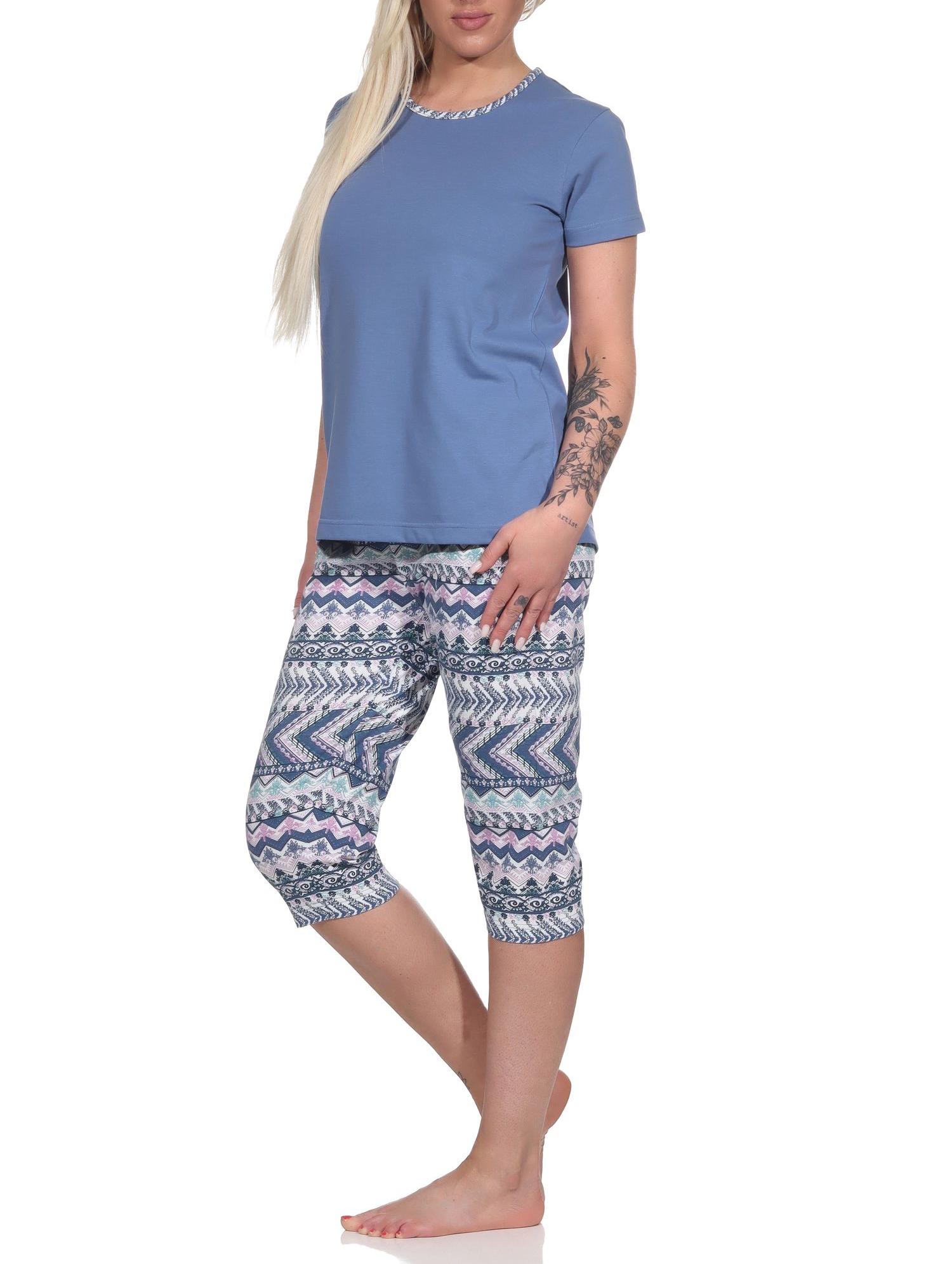 Damen kurzarm Schlafanzug Pyjama mit Caprihose im Ethnolook - 123 204 10 801 Damen kurzarm Schlafanzug Pyjama mit Caprihose im Ethnolook