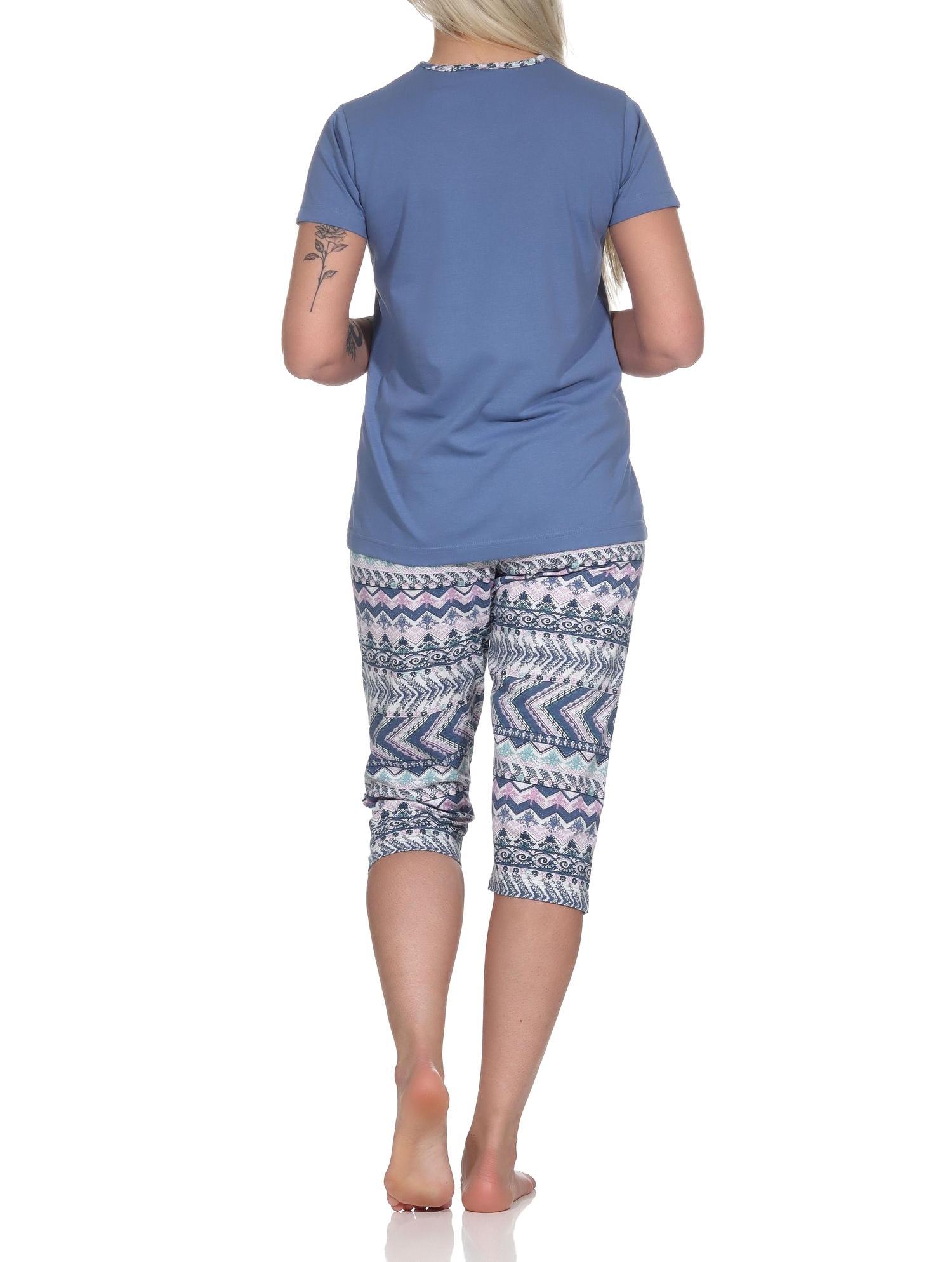Damen kurzarm Schlafanzug Pyjama mit Caprihose im Ethnolook - 123 204 10 801 Damen kurzarm Schlafanzug Pyjama mit Caprihose im Ethnolook