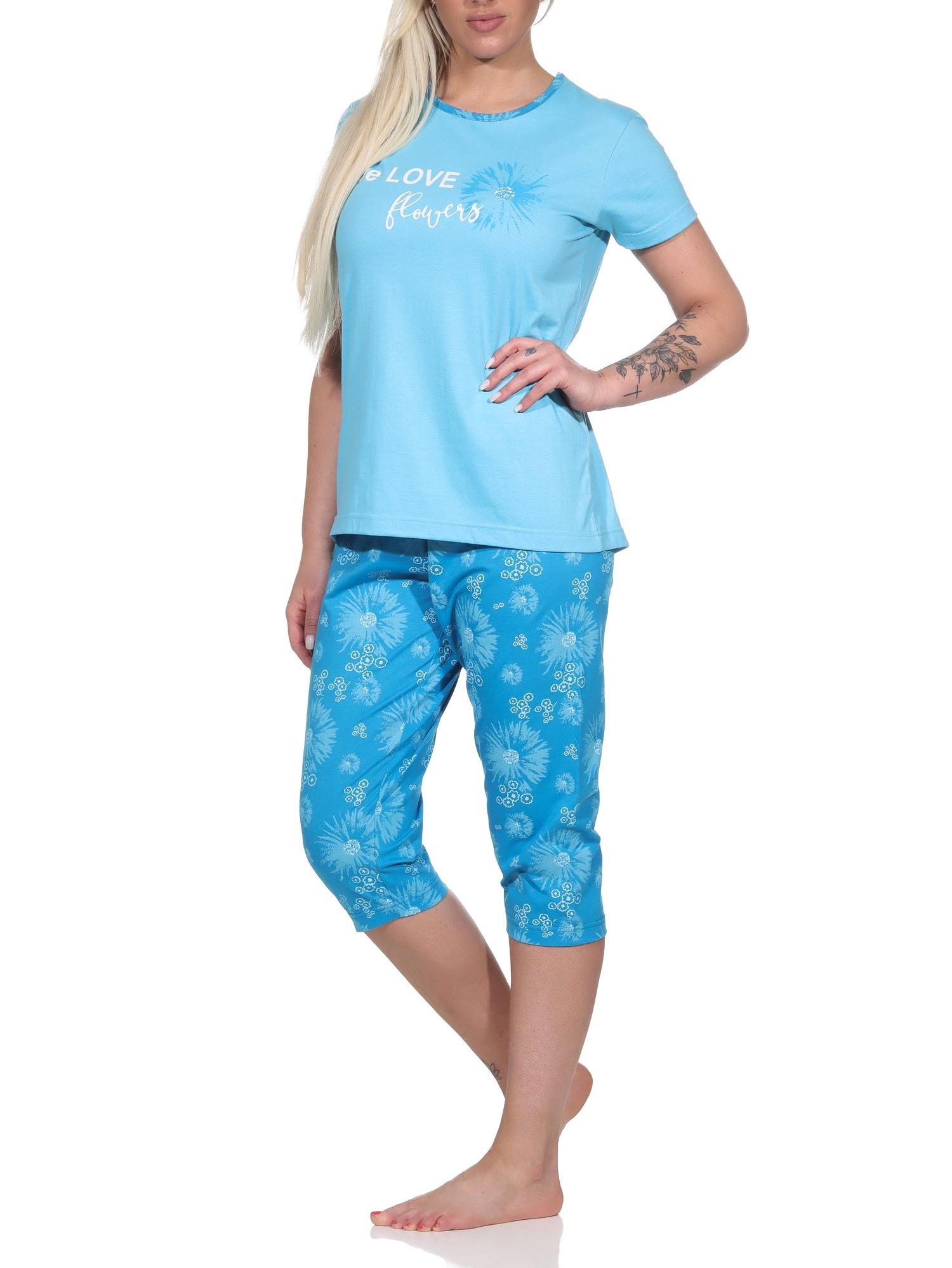 Damen kurzarm Schlafanzug Pyjama mit Caprihose in geblümter Optik - 123 204 10 800 Damen kurzarm Schlafanzug Pyjama mit Caprihose in geblümter Optik