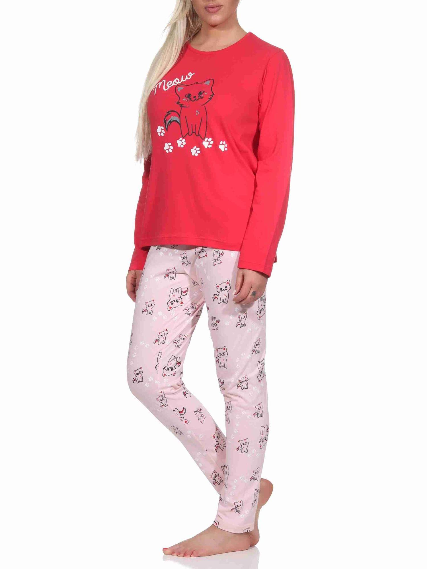 Süsser Damen Schlafanzug lang Pyjama mit Katzen - Motiv Süsser Damen Schlafanzug lang Pyjama mit Katzen - Motiv