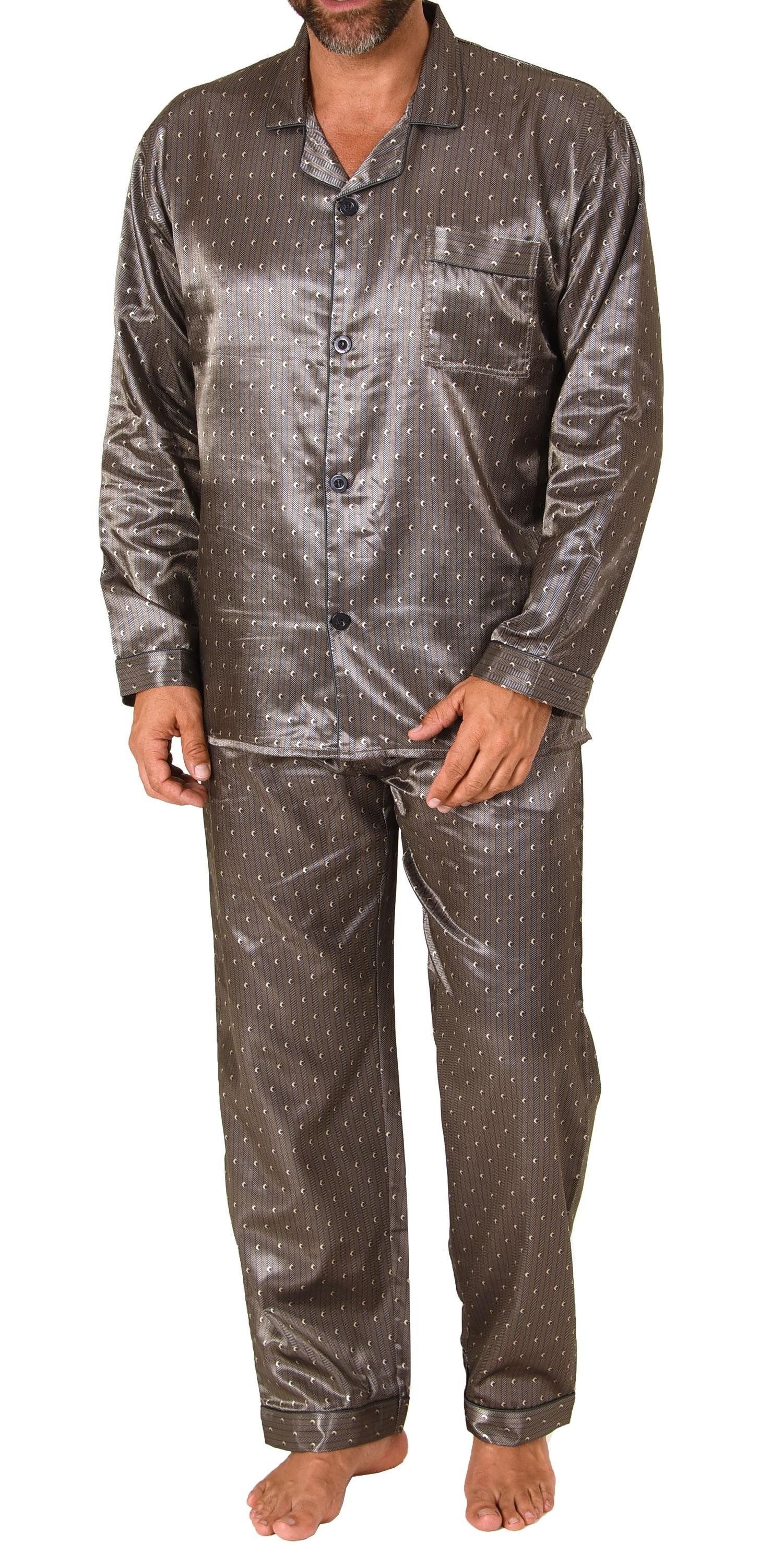 Edler Herren Satin Pyjama, durchknöpfbarer Schlafanzug in Minimal-Optik