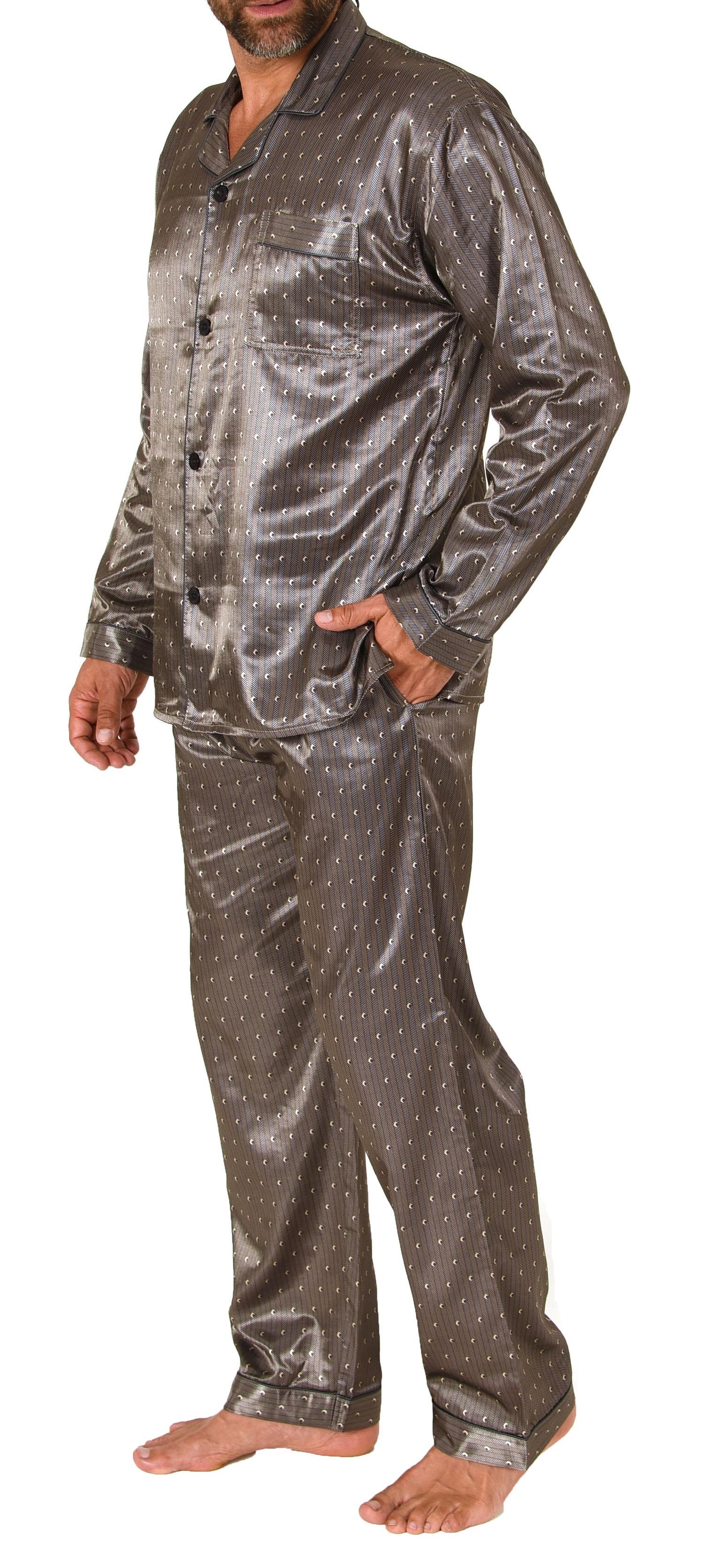 Edler Herren Satin Pyjama, durchknöpfbarer Schlafanzug in Minimal-Optik