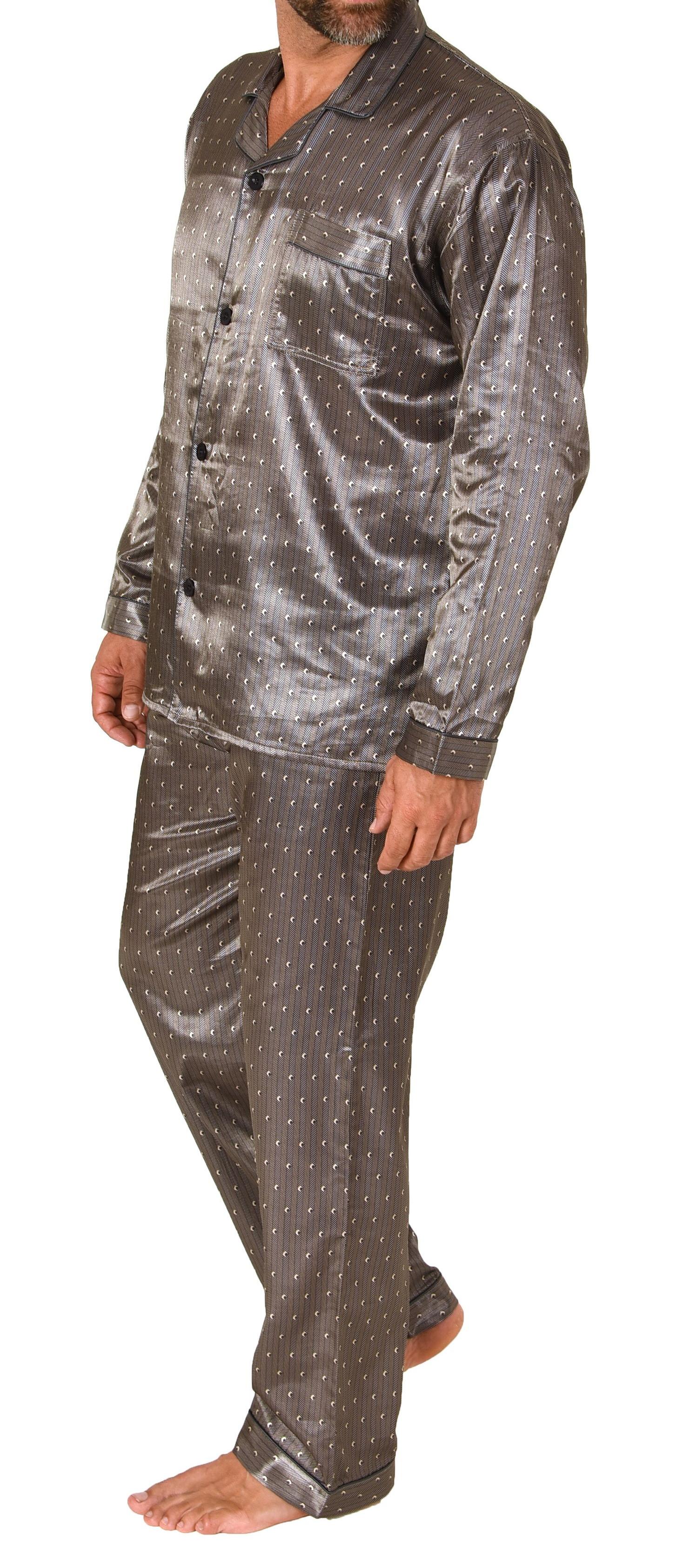 Edler Herren Satin Pyjama, durchknöpfbarer Schlafanzug in Minimal-Optik