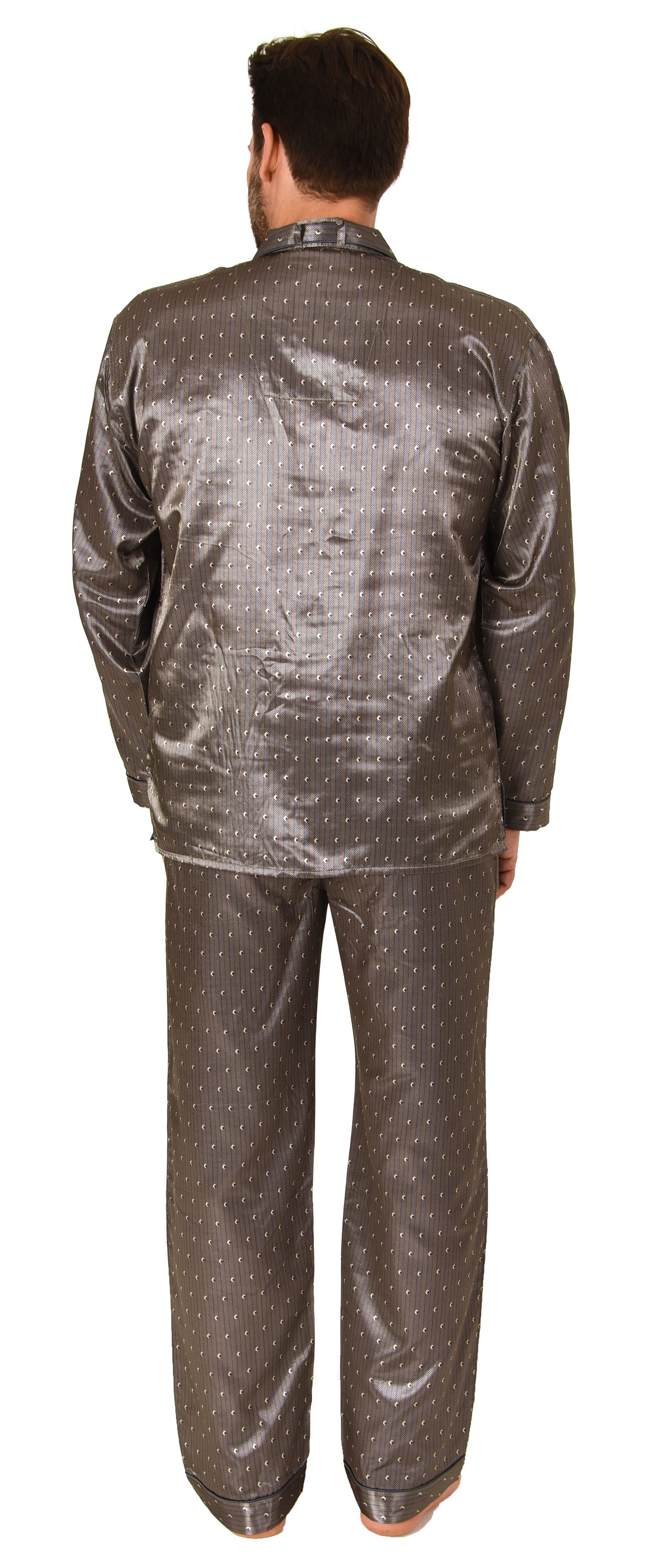 Edler Herren Satin Pyjama, durchknöpfbarer Schlafanzug in Minimal-Optik