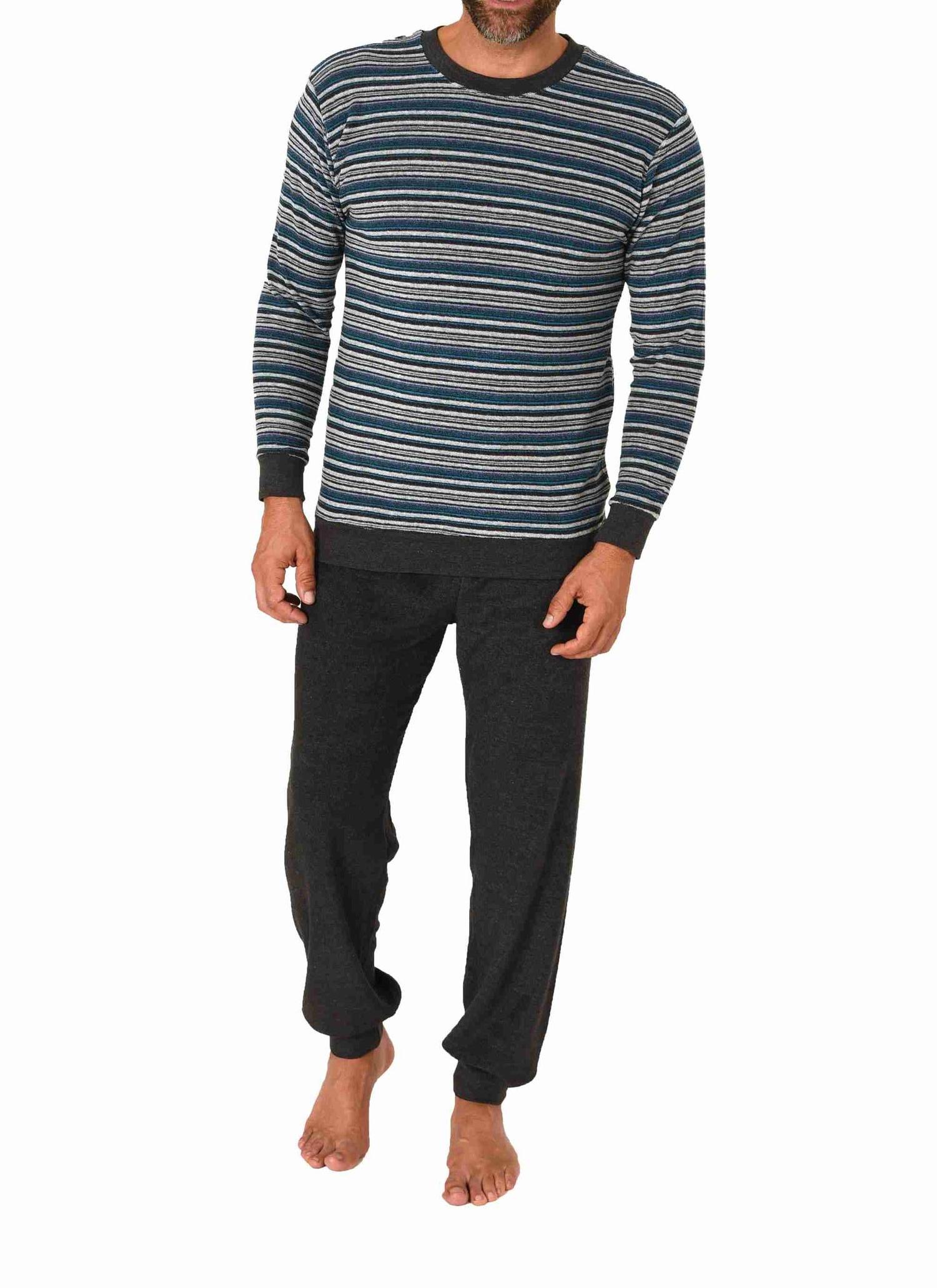 Eleganter Herren langarm Frottee Schlafanzug Pyjama mit Bündchen - auch in Übergrößen
