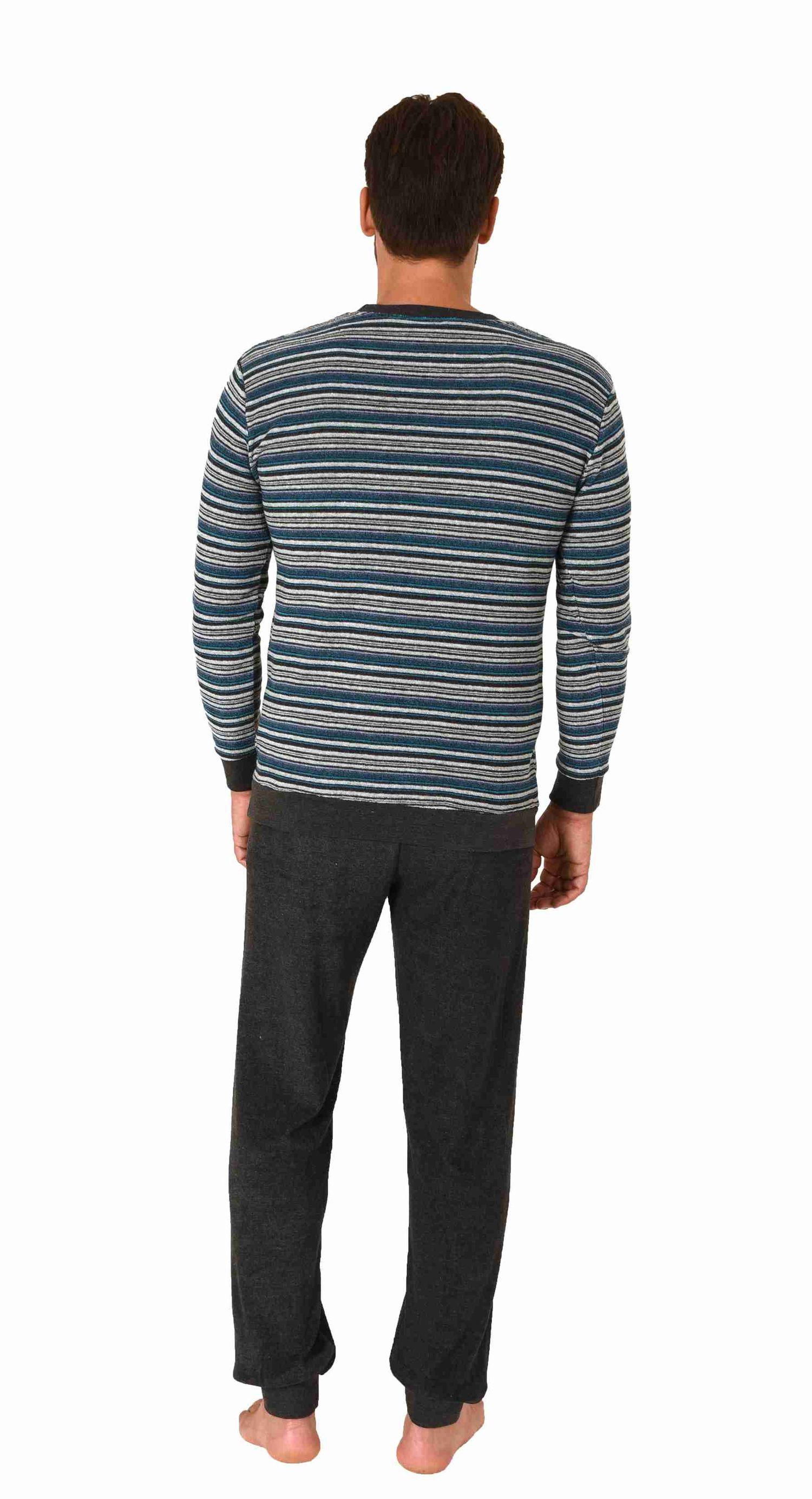 Eleganter Herren langarm Frottee Schlafanzug Pyjama mit Bündchen - auch in Übergrößen