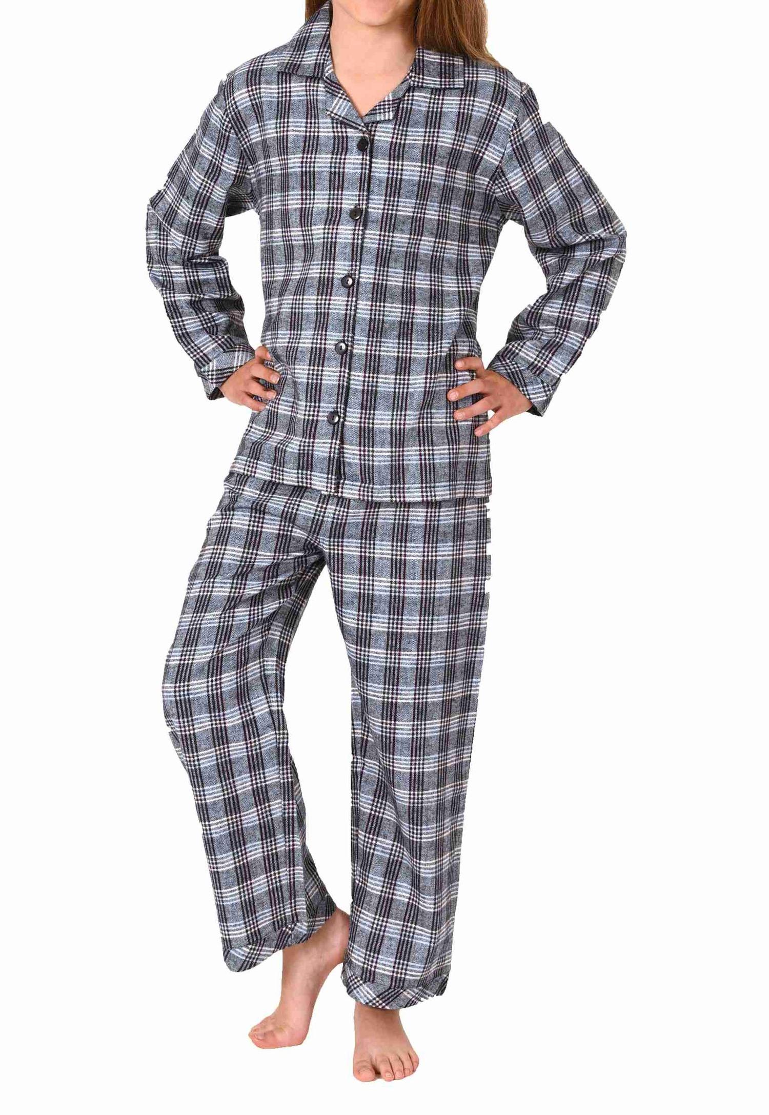 Mädchen langarm Flanell Schlafanzug Pyjama in Karo Optik zum durchknöpfen Mädchen langarm Flanell Schlafanzug Pyjama in Karo Optik zum durchknöpfen
