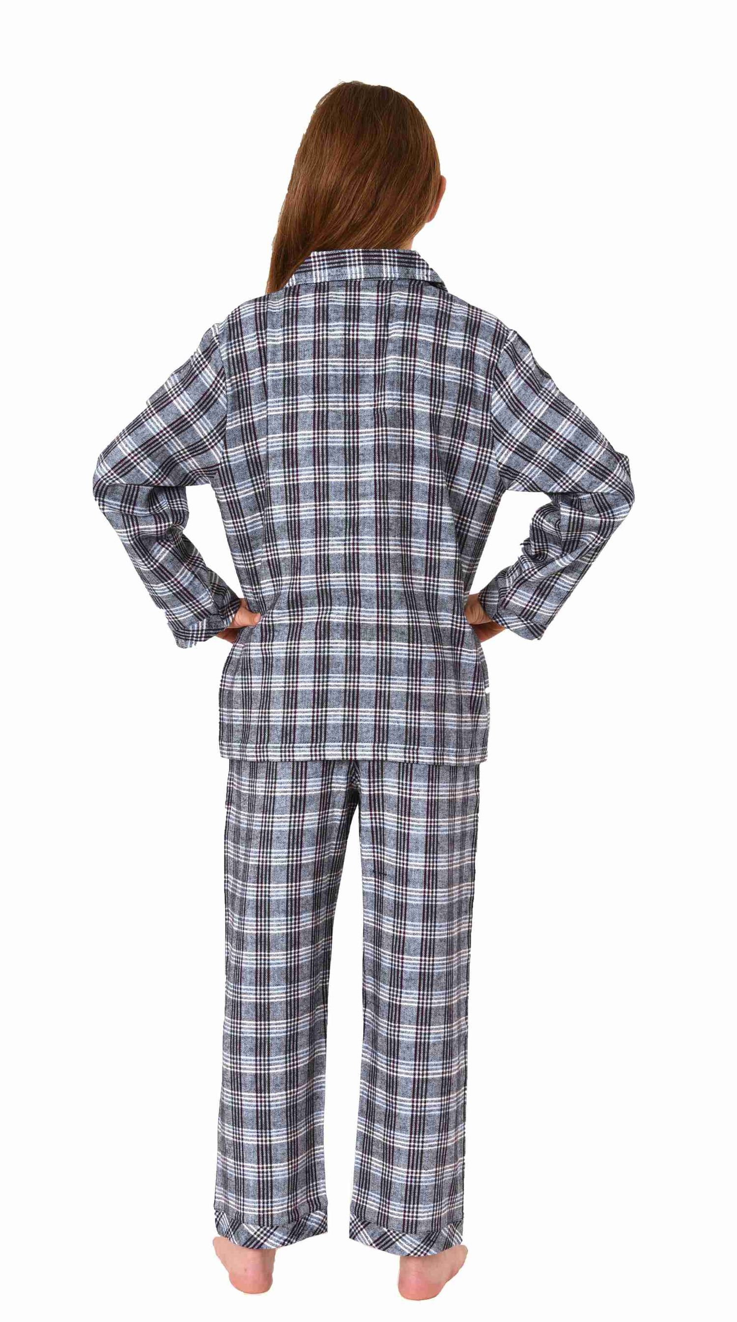 Mädchen langarm Flanell Schlafanzug Pyjama in Karo Optik zum durchknöpfen