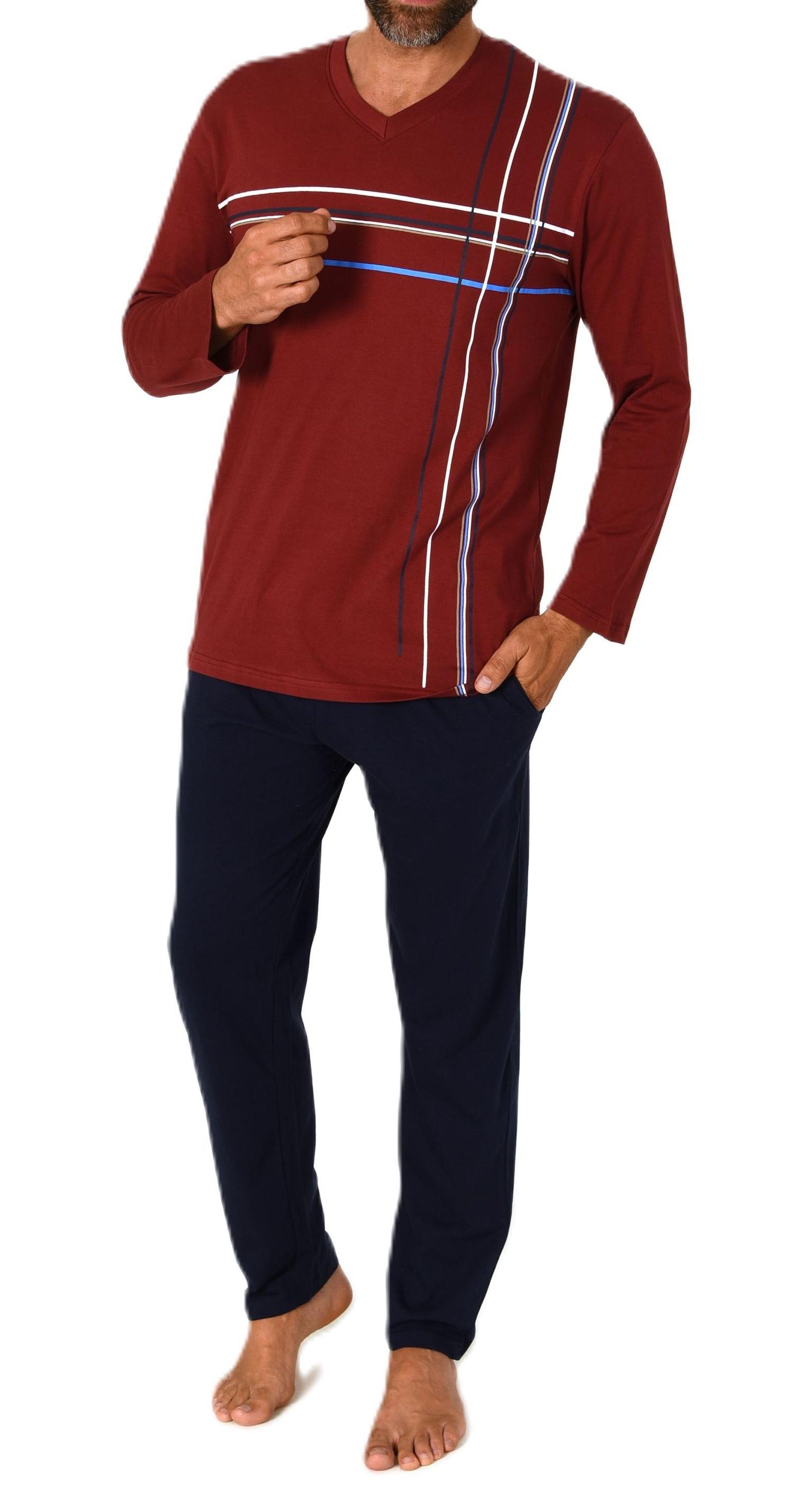 Eleganter Herren Schlafanzug langarm Pyjama mit Frontprint auch in Übergrössen Eleganter Herren Schlafanzug langarm Pyjama mit Frontprint auch in Übergrössen