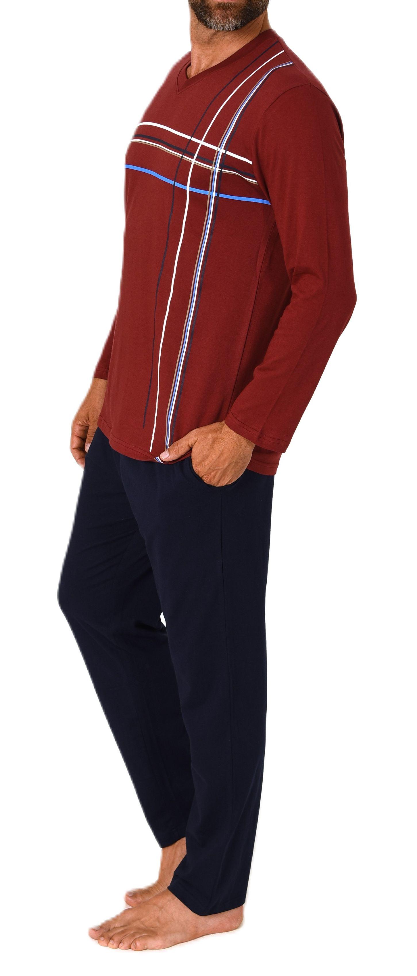 Eleganter Herren Schlafanzug langarm Pyjama mit Frontprint auch in Übergrössen Eleganter Herren Schlafanzug langarm Pyjama mit Frontprint auch in Übergrössen