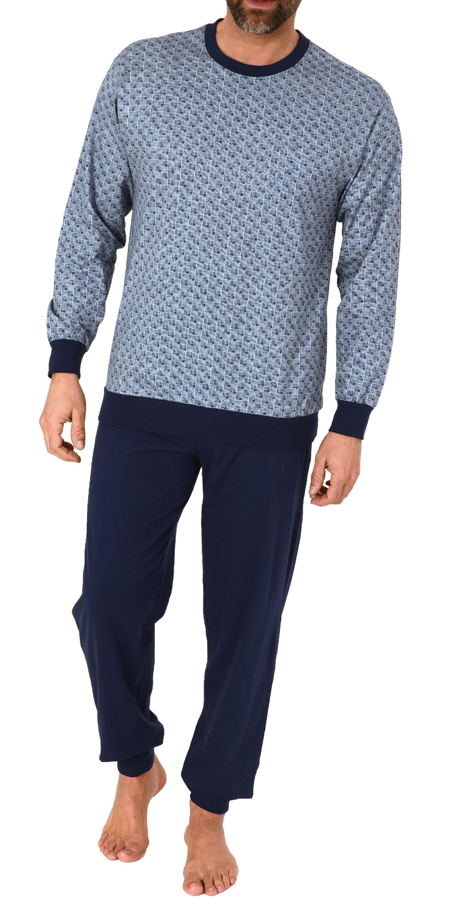 Normann Herren Langarm Schlafanzug Pyjama mit Bündchen im eleganten Minimalprint Normann Herren Langarm Schlafanzug Pyjama mit Bündchen im eleganten Minimalprint