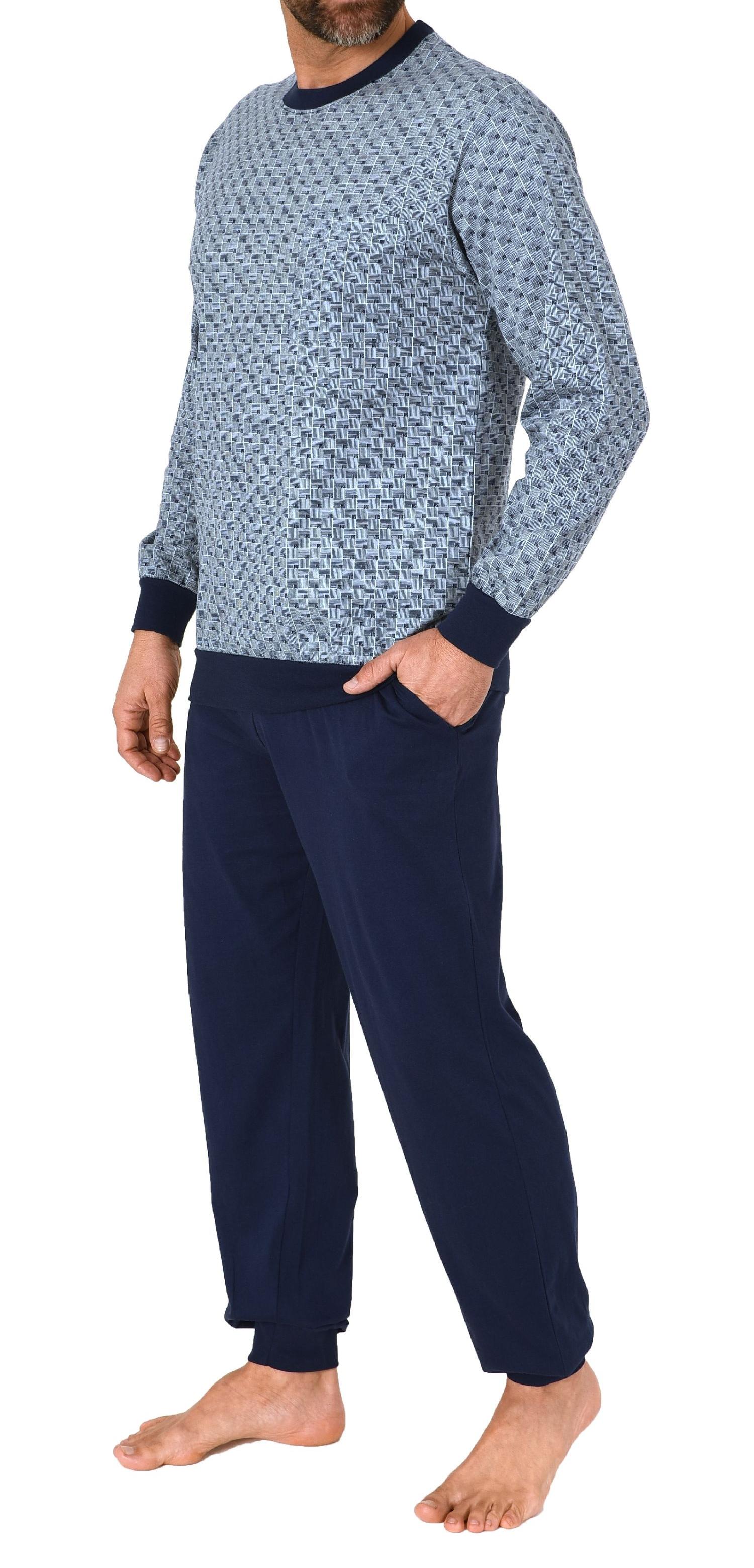 Normann Herren Langarm Schlafanzug Pyjama mit Bündchen im eleganten Minimalprint - 123 101 90 511 Normann Herren Langarm Schlafanzug Pyjama mit Bündchen im eleganten Minimalprint