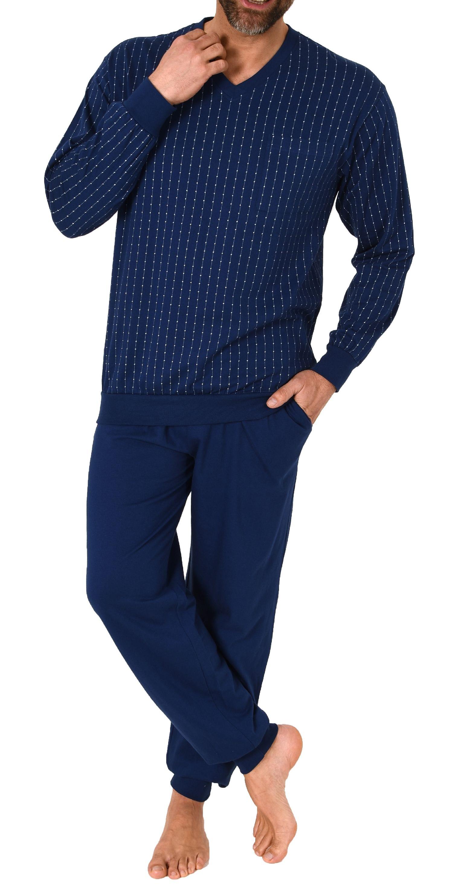 Herren Schlafanzug langarm Pyjama mit Bündchen – Streifenoptik - 123 101 90 650 Normann Herren Schlafanzug langarm Pyjama mit Bündchen – Streifenoptik