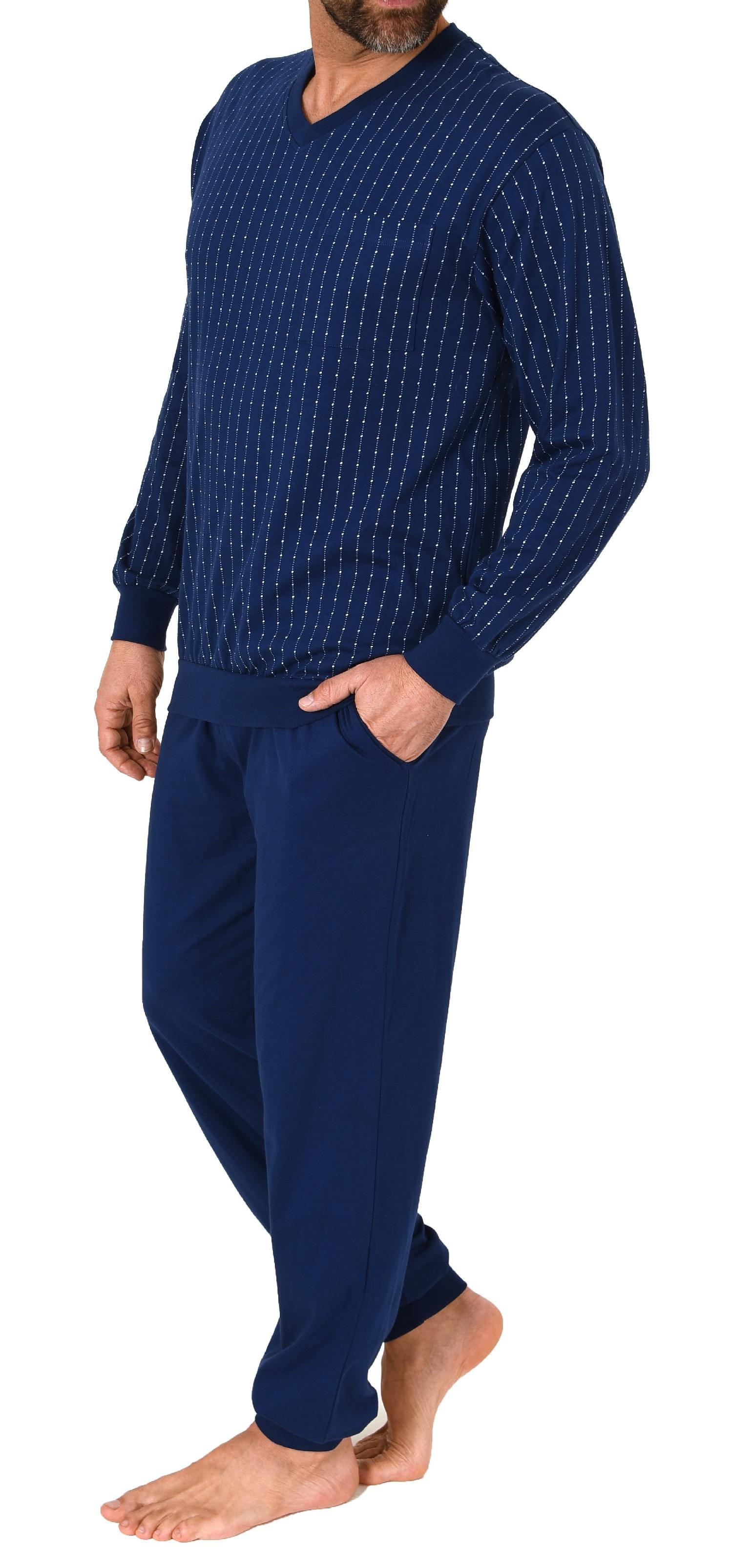 Herren Schlafanzug langarm Pyjama mit Bündchen – Streifenoptik - 123 101 90 650 Normann Herren Schlafanzug langarm Pyjama mit Bündchen – Streifenoptik