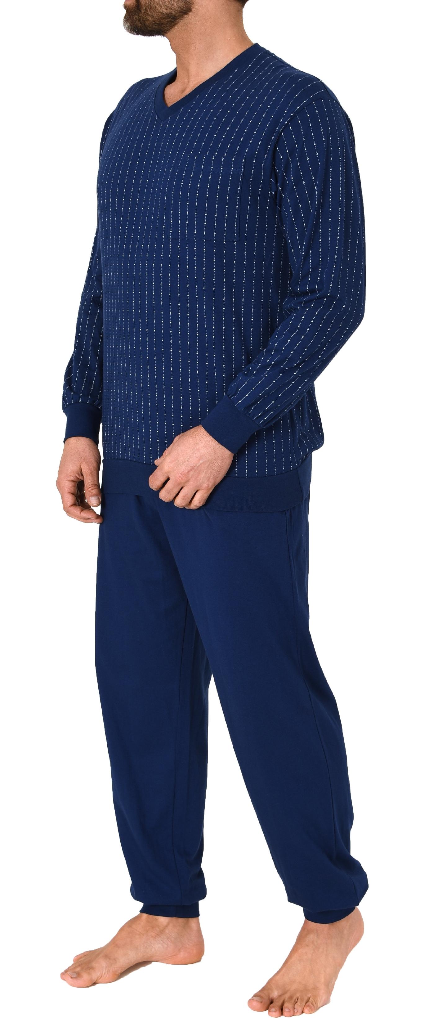 Herren Schlafanzug langarm Pyjama mit Bündchen – Streifenoptik - 123 101 90 650 Normann Herren Schlafanzug langarm Pyjama mit Bündchen – Streifenoptik