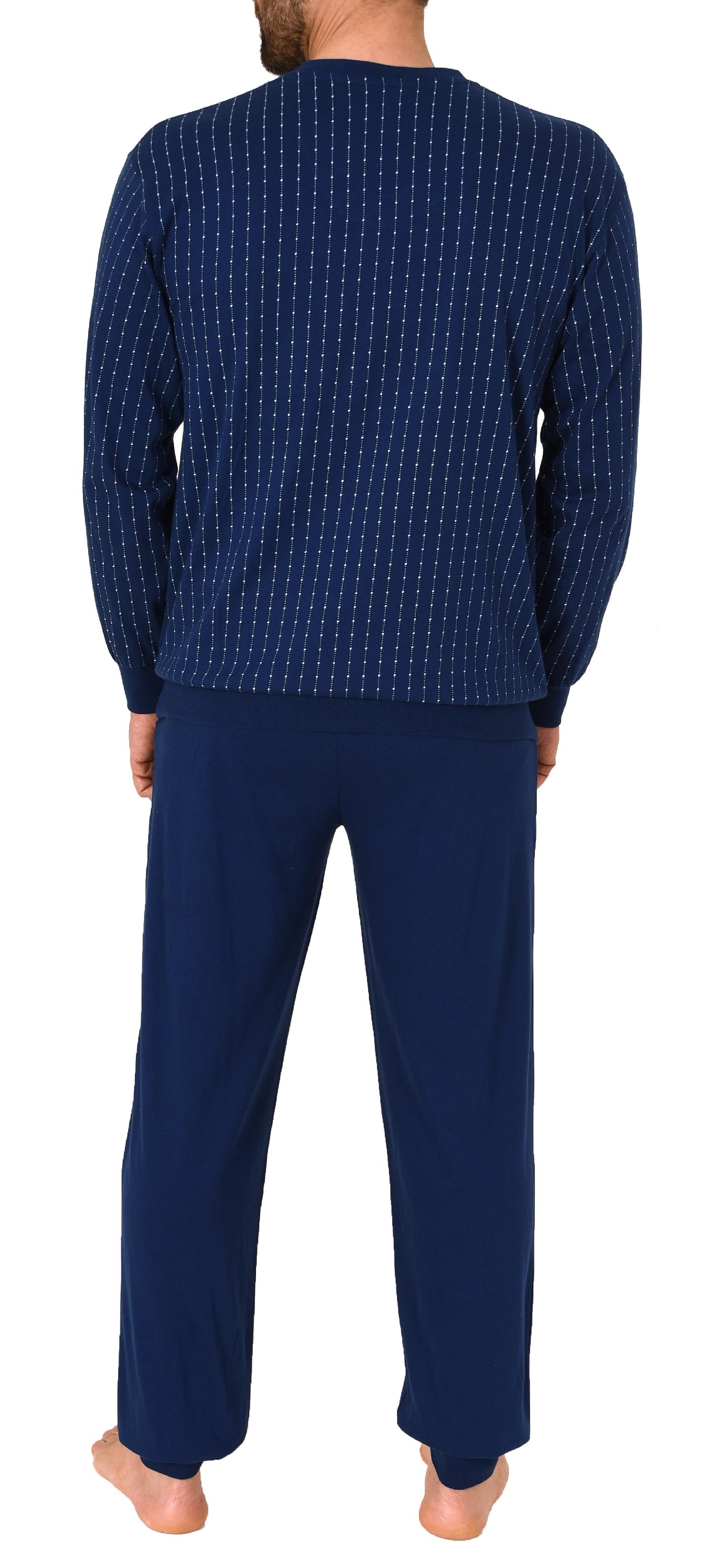 Normann Herren Schlafanzug langarm Pyjama mit Bündchen – Streifenoptik