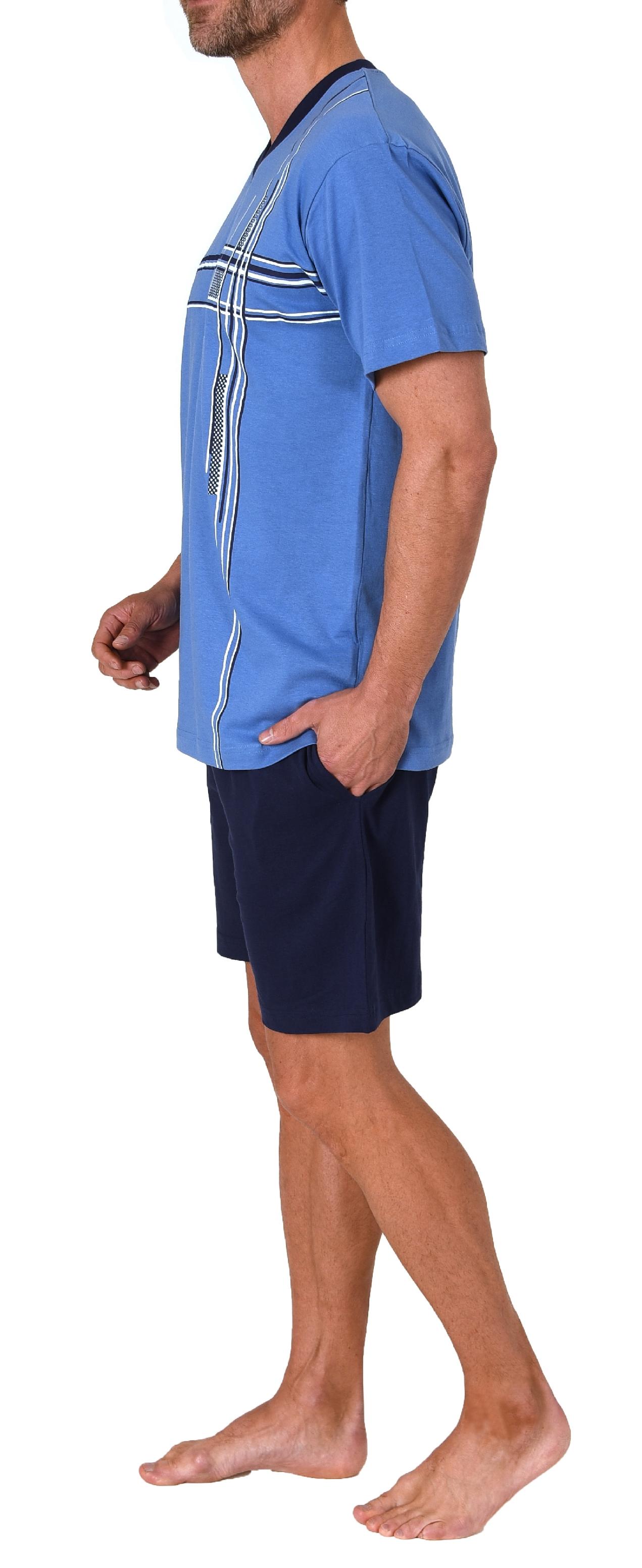 Eleganter Herren Shorty Schlafanzug kurzarm Pyjama mit Frontprint  auch in Übergrössen