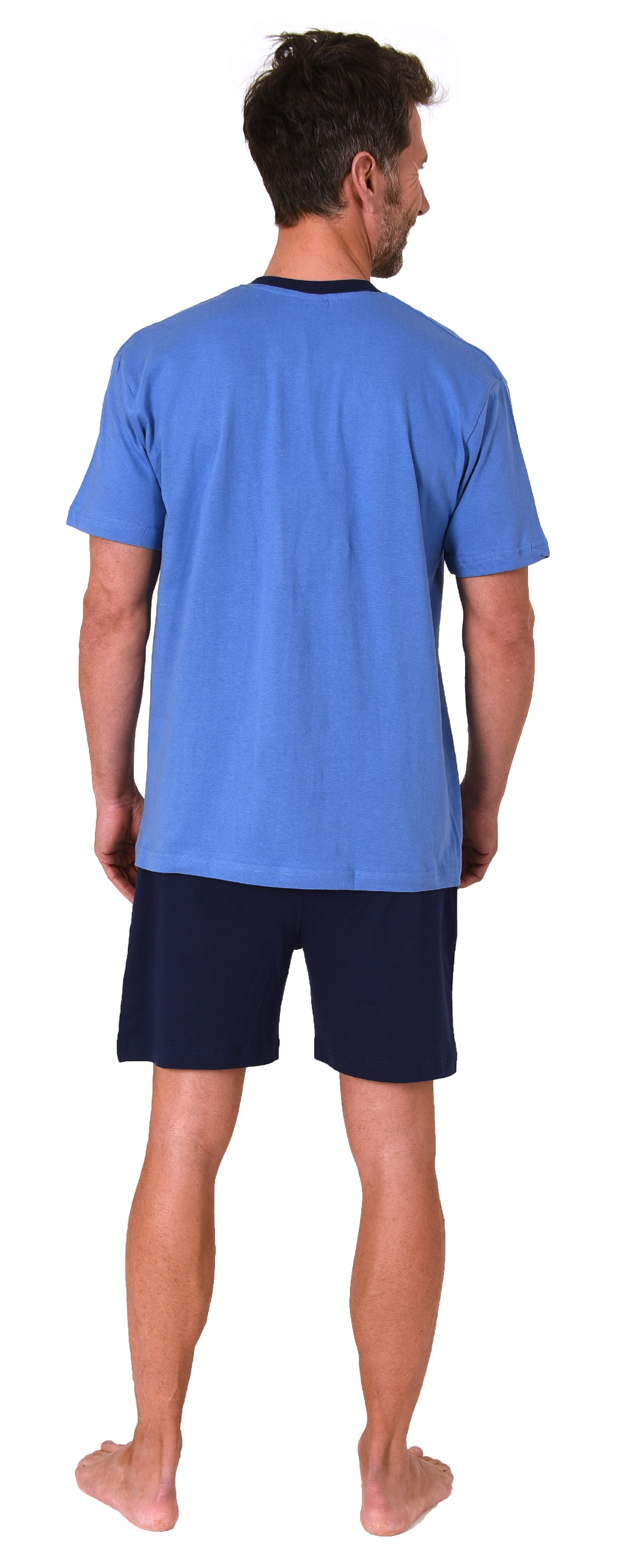 Eleganter Herren Shorty Schlafanzug kurzarm Pyjama mit Frontprint  auch in Übergrössen